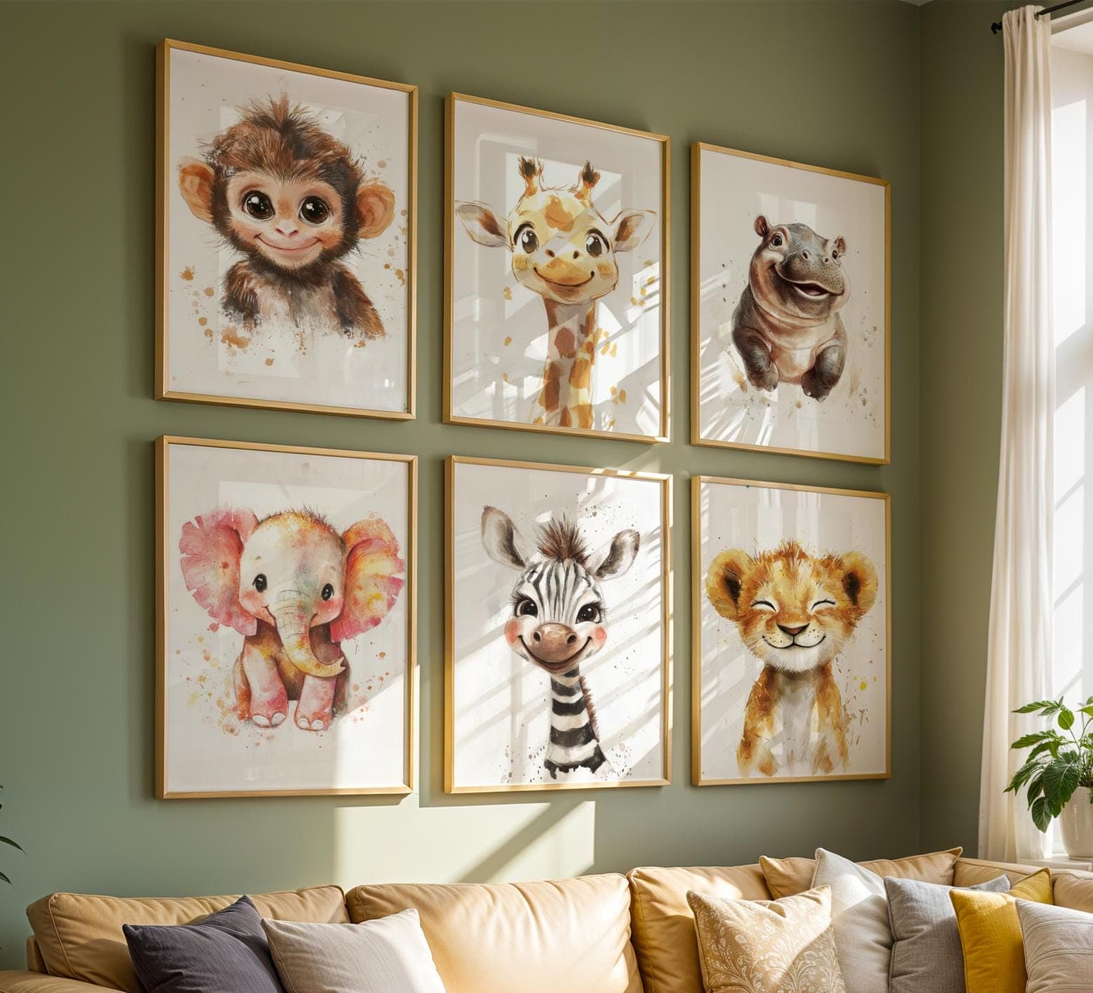 Watercolor Safari Animal Wall Art Set, Set of 6 printables safari nursery animals,Safari animal prints,Baby safari animals, Neutral Nursery - view 3