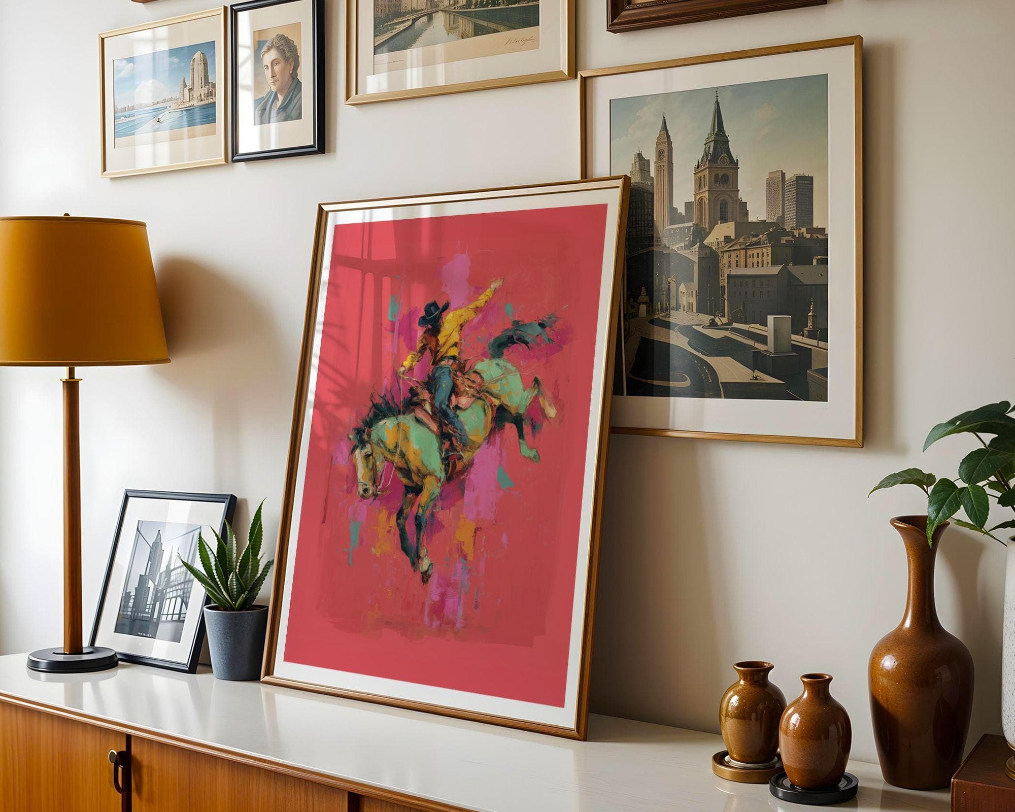 Bucking Bronco Cowboy Wall Art ā Abstract Horse Print, Neon Western Decor, Vibrant Rodeo Art, Abstract Cowboy Decor, Pink Aesthetic Decor - view 5