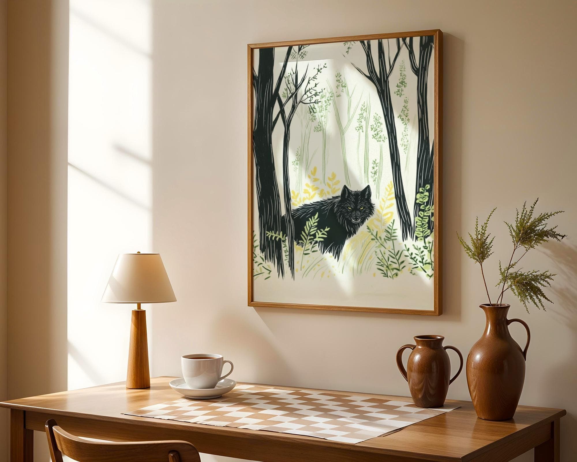 Mystical Black Wolf Wall Art, Rustic Black Wolf Painting, Forest Animal Print for Nature Lovers, Wildlife Art, Digital Download, Wolf Poster - view 6
