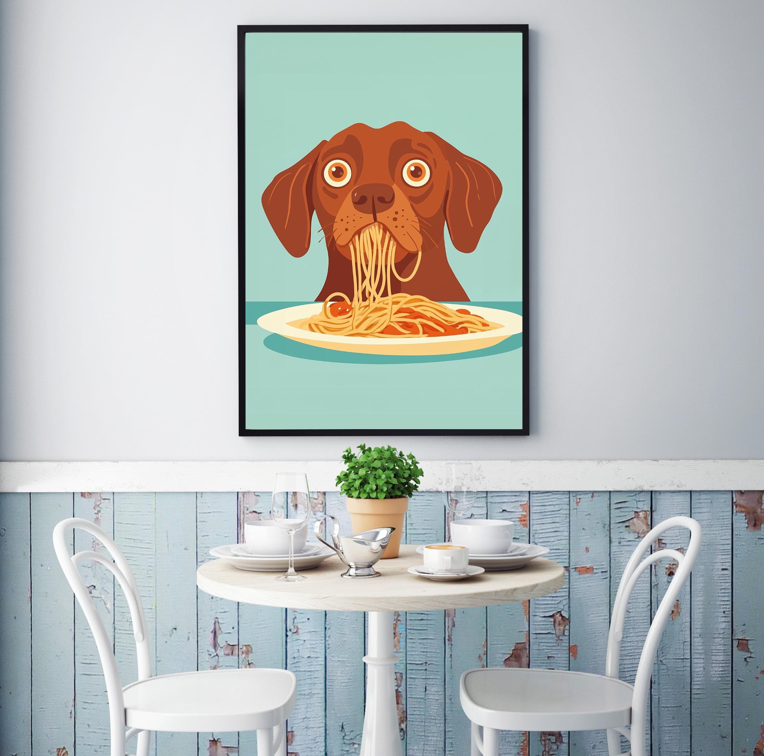 Brown Dog Spaghetti Art Print, Whimsical Dog Kitchen Decor, Brown Dog Pasta Print, Charming Dog Kitchen Print, Maximalist Dog Art, Dog Art - view 6