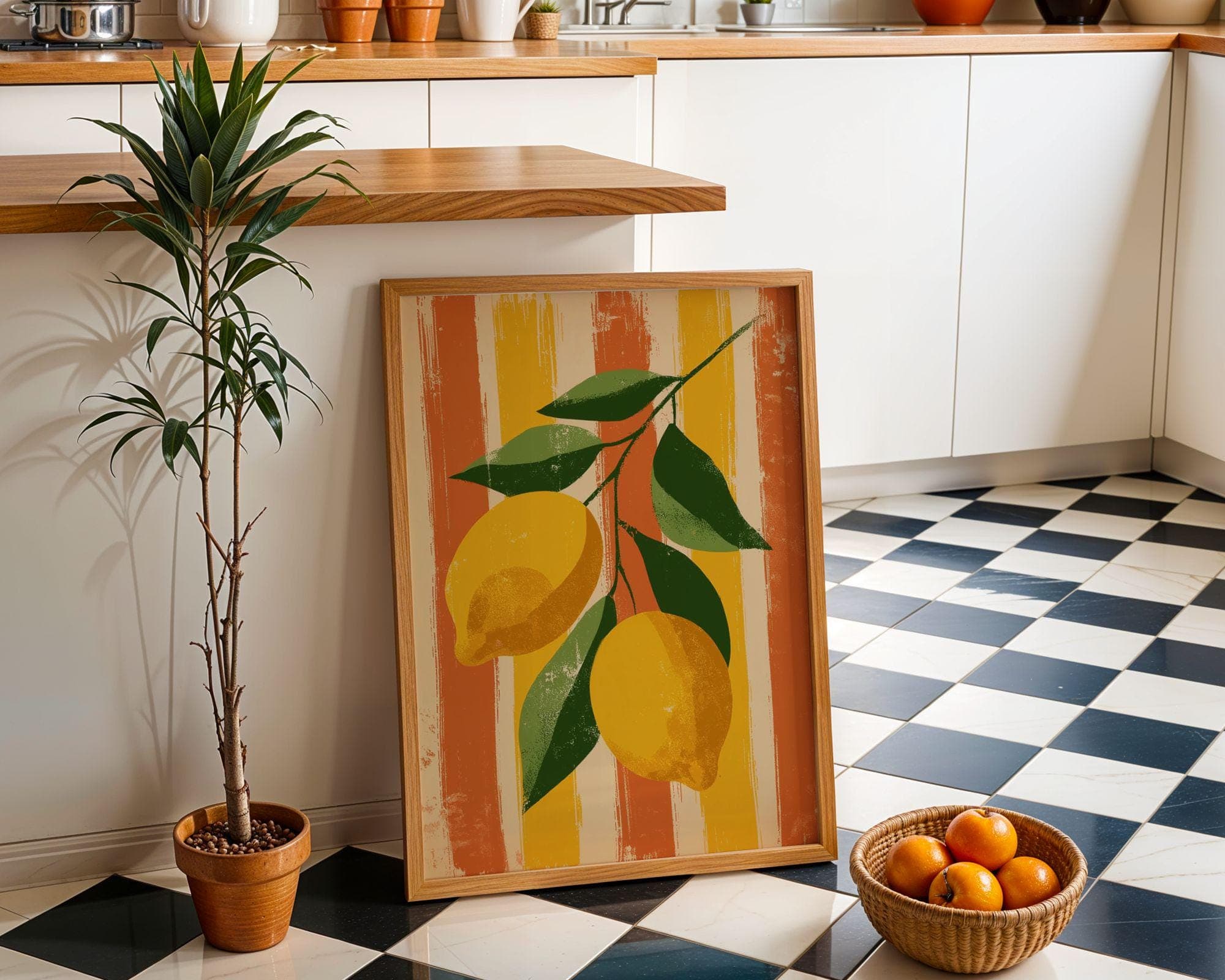 Retro Lemon Wall Art – Vintage Fruit Kitchen Print, Mediterranean Citrus Kitchen Wall Decor, Vintage Fruit Art, Rustic Kitchen Decor - view 3