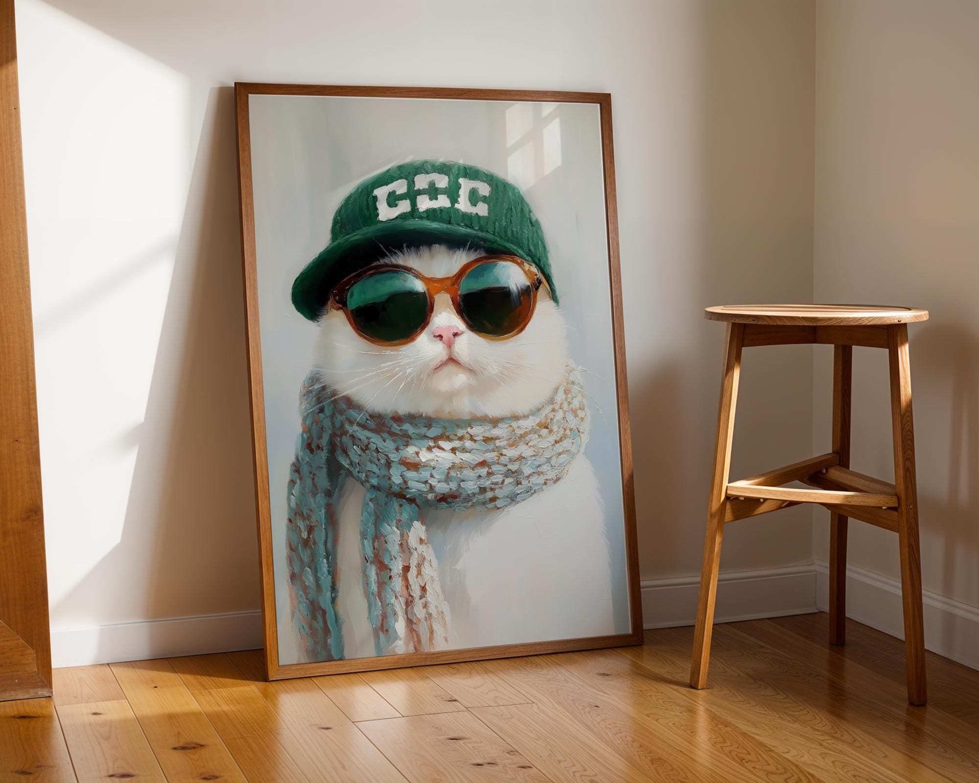 Trendy White Cat Wall Art, Hipster Cat Wall Art, Quirky White Cat Poster, Matisse White Cat Painting, Quirky Cat Decor, Cool Cat Wall Art - view 3