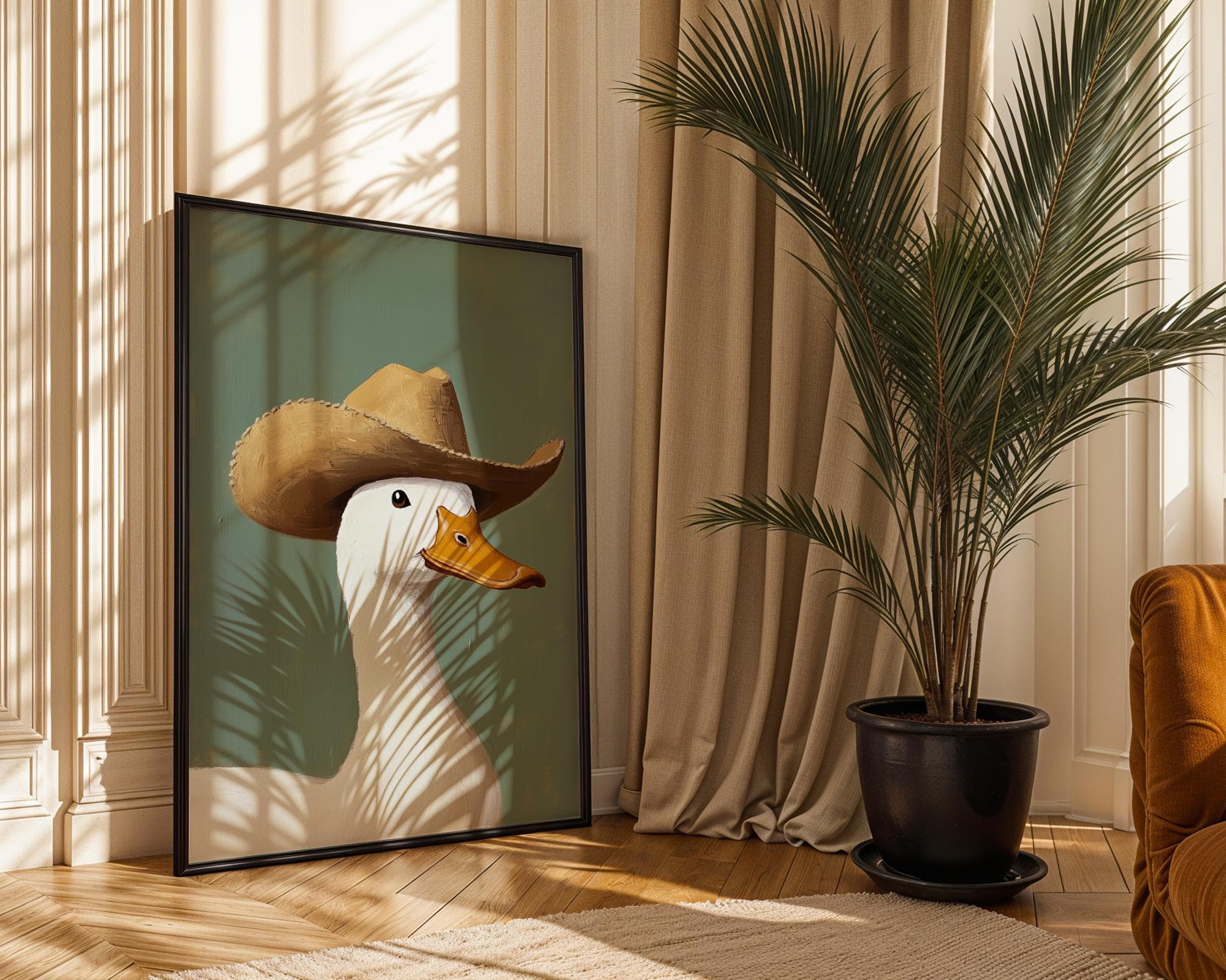 Silly Cowboy Goose Print, Green Western Nursery Printable Art, Neutral Southeastern Boy Room Animal Wall art, Cowboy hat, Digital Download - view 2