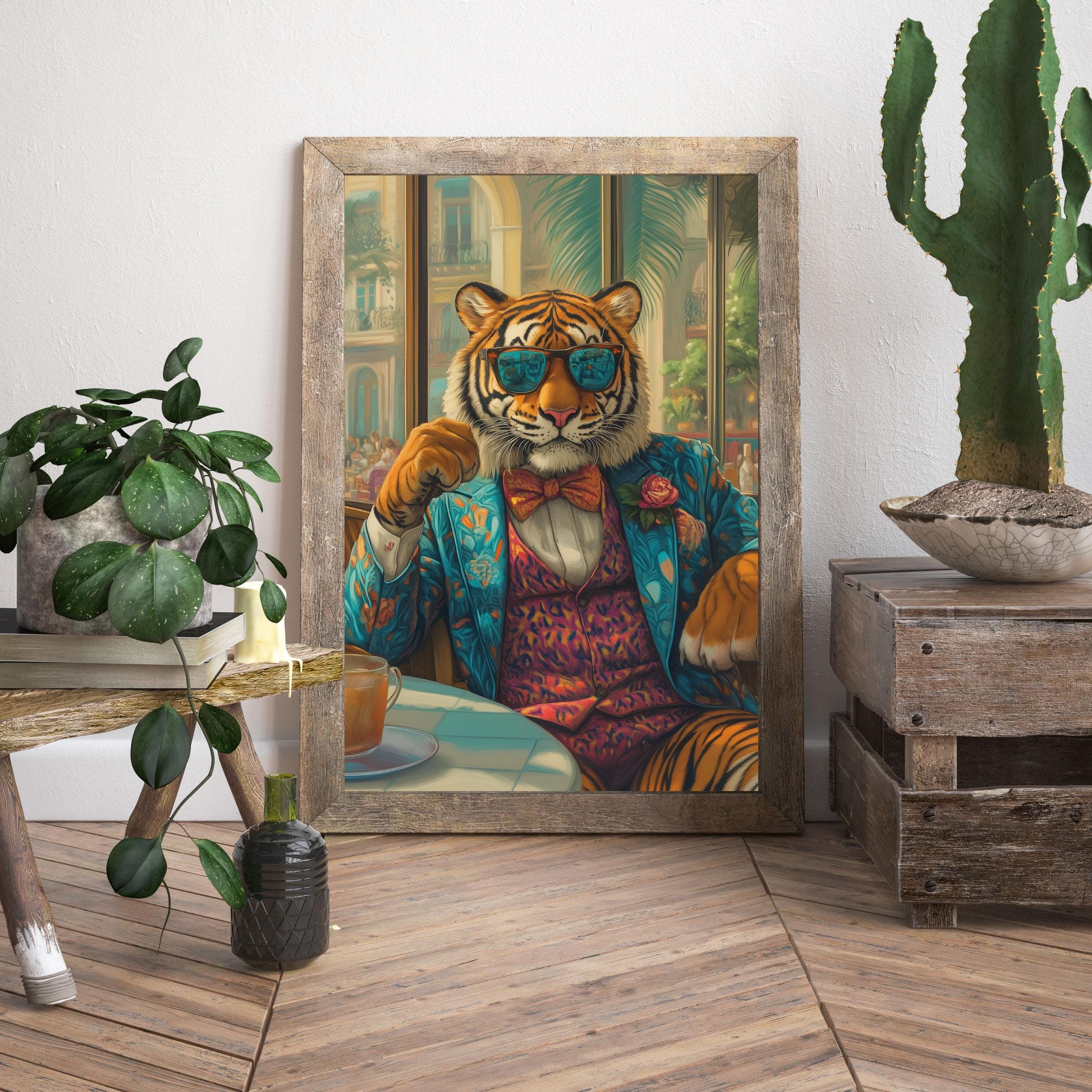 Maximalist Tiger Poster, Aesthetic Tiger Maximalist Decor, Preppy Dorm Decor, Cute Apartment Decor, Eclectic Home Decor, Funky Wall Art - view 2
