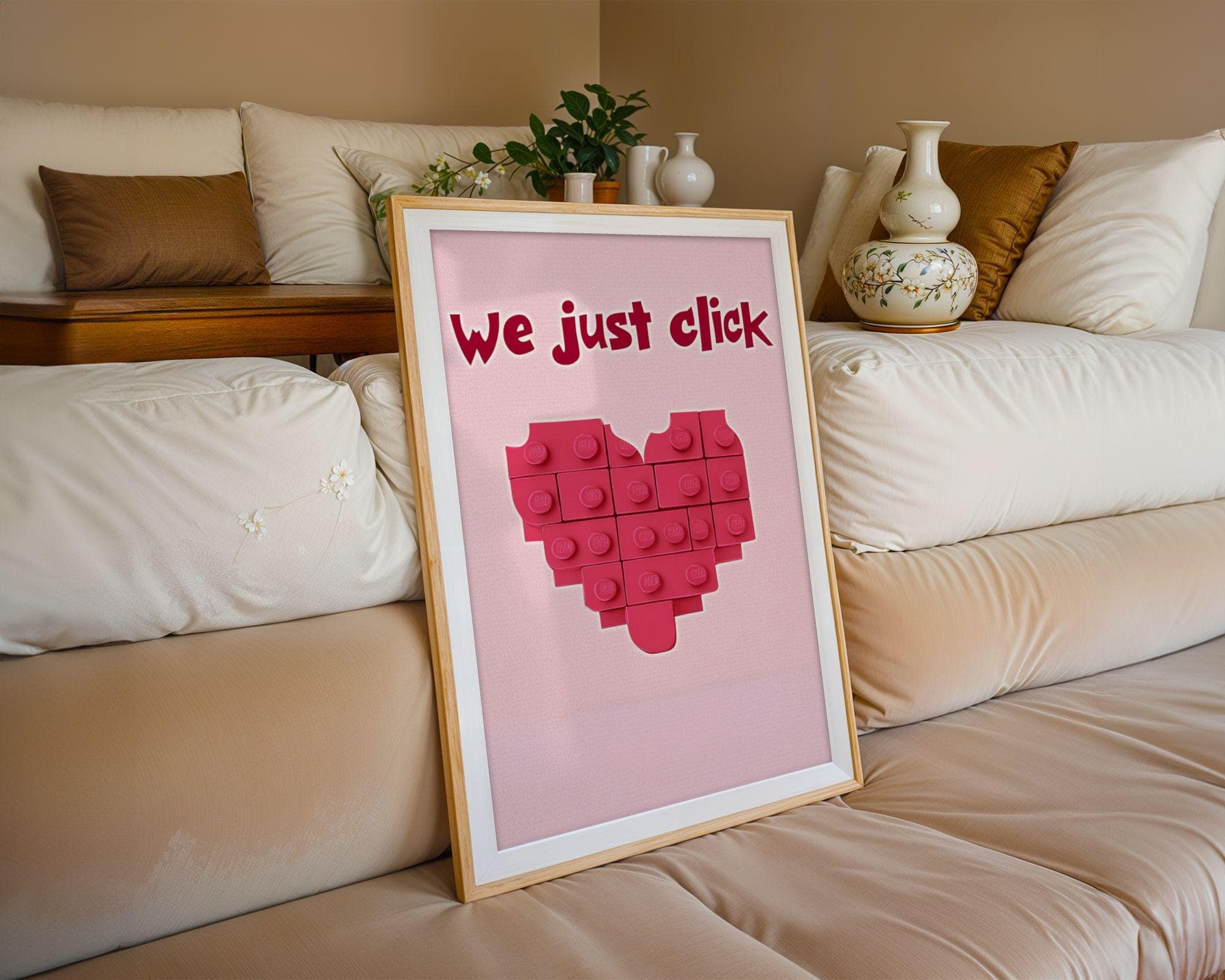 Romantic Lego-Inspired Valentine Wall Art, Valentine's Day Decor, Valentine's Gift, Valentine's Day Digital Print, Pink Digital Print - view 4
