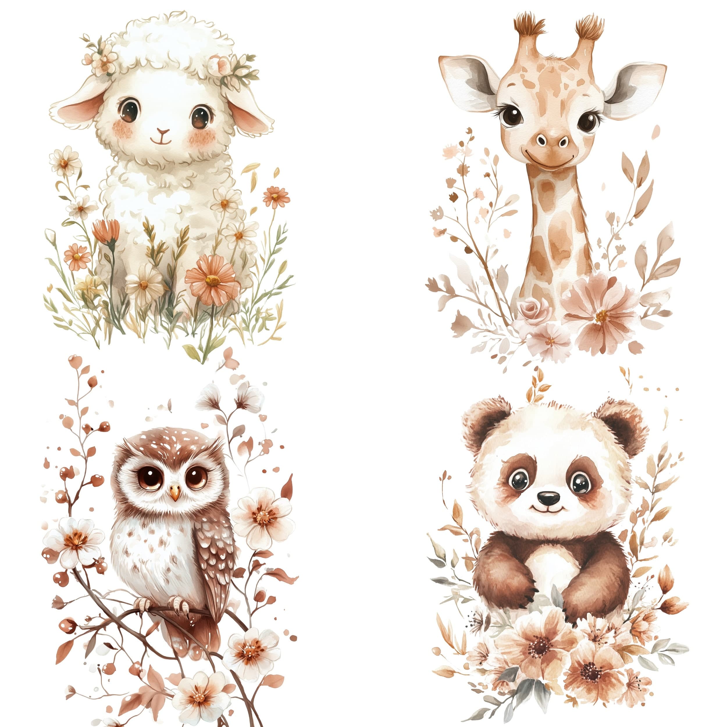Watercolor Cute Animals Clipart, Watercolor Animals, Cute Animal Bundle, Animal Doodle, Printable Animals, Nursery Baby Animals, Baby Shower - view 3