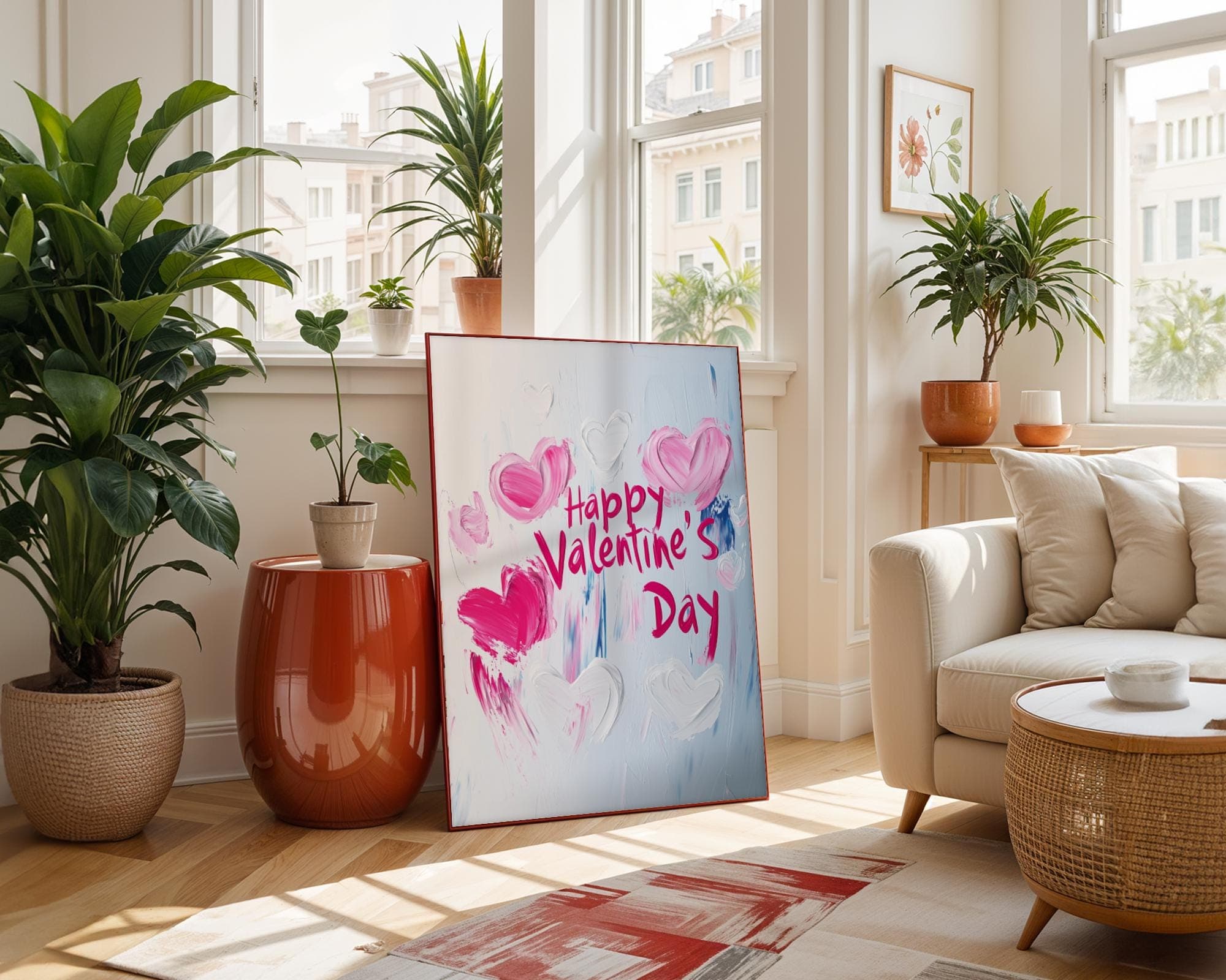 Happy Valentine's Day Wall Art, Heart Oil Painting, Romantic Abstract Art, Valentine's Day Decor, Printable, Digital, Hearts Art Prints - view 5