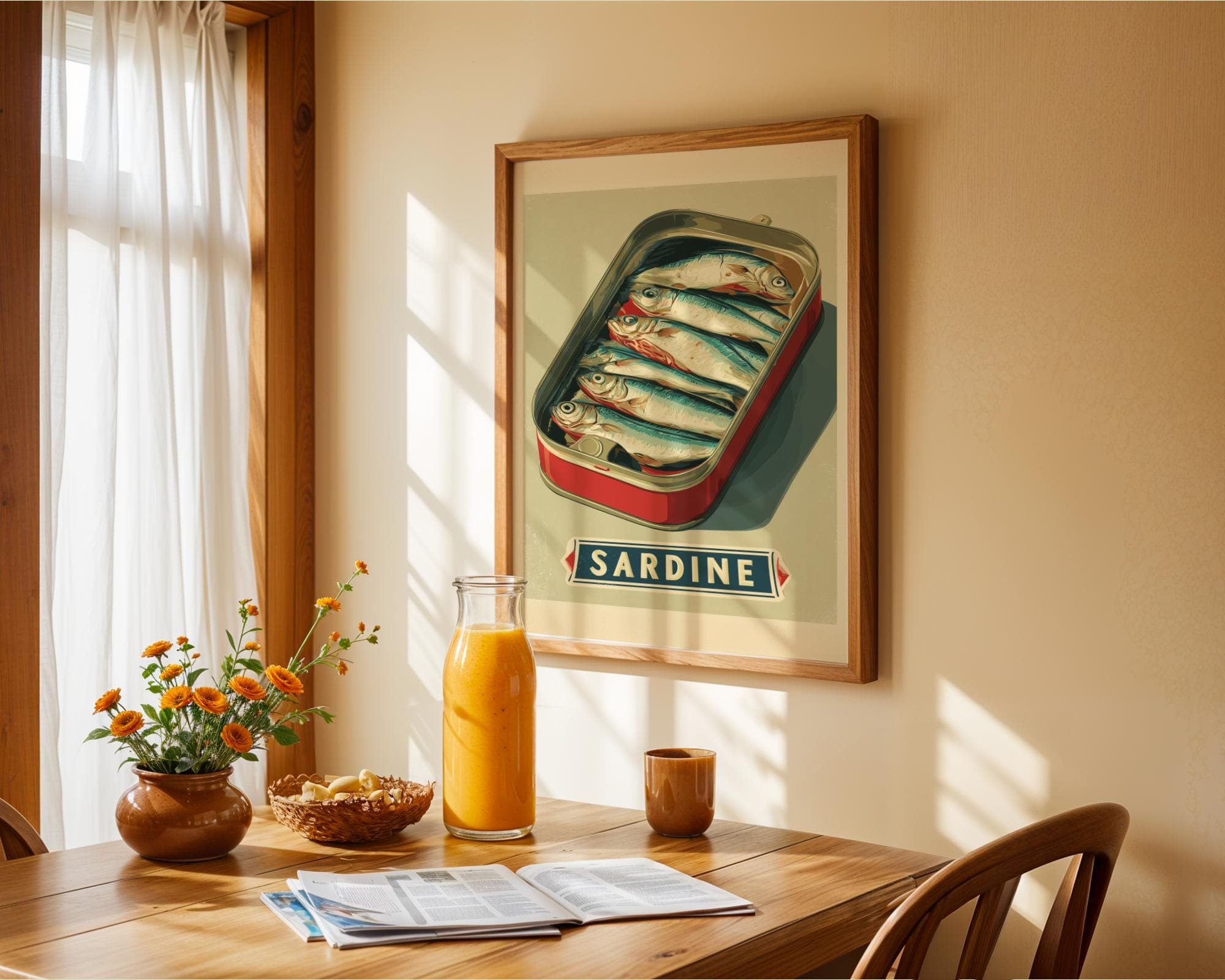 Vintage Sardine Tin Art – Coastal Kitchen Wall Print, Retro Sardine Tin Wall Print, Sardines Painting, Digital Download, Kitchen Sardine Art - view 5
