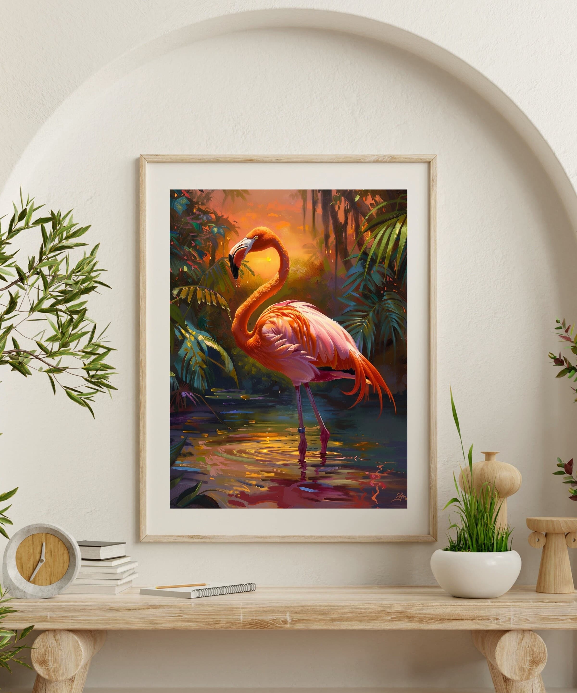 Flamingo Sunset Poster, Oil Painting, Printable Flamingo Wall Art, , Flamingo Print, Tropical Bird Sunset Print, Flamingo Digital Print - view 6