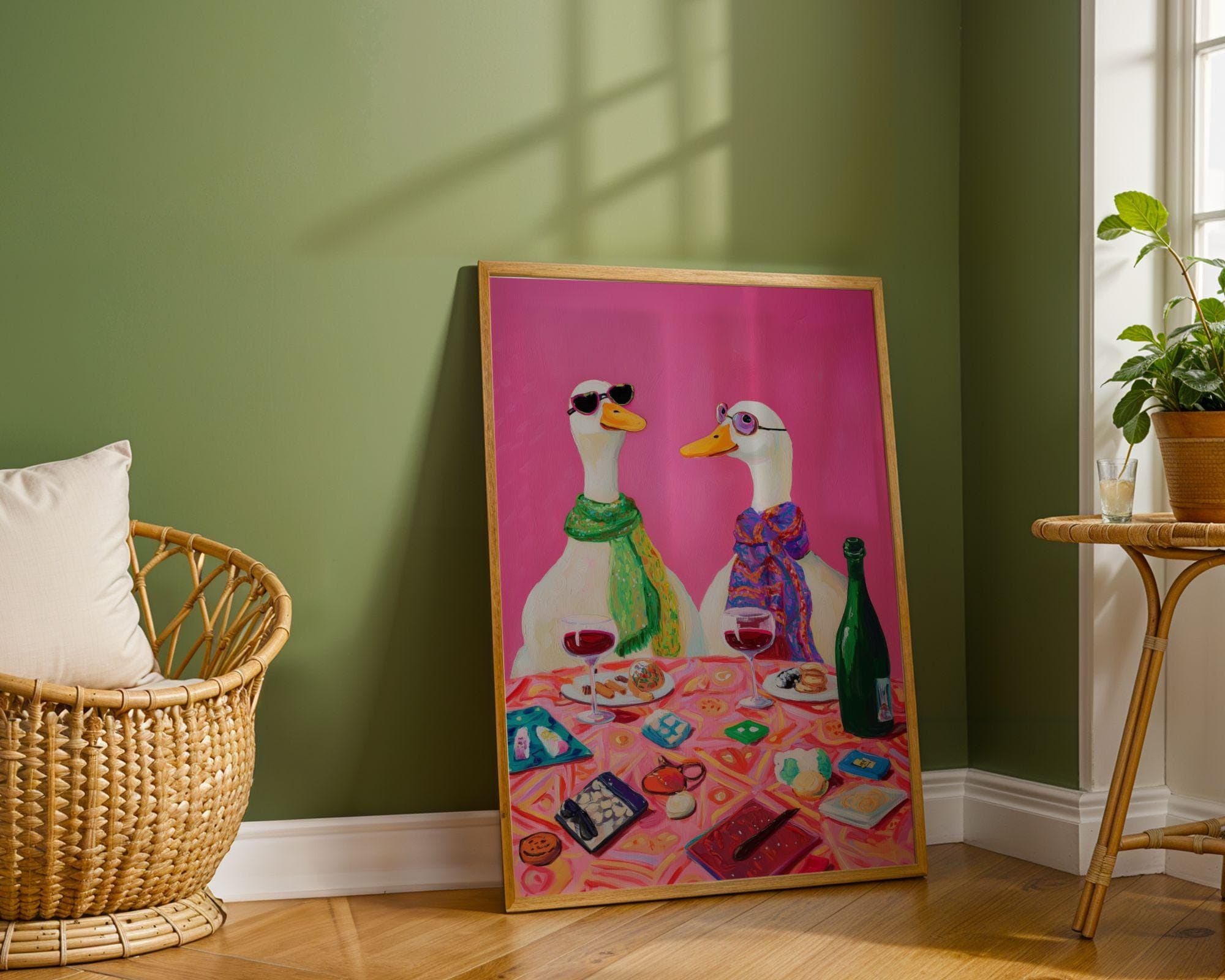 Funny Duck Wall Art, Whimsical Animal Art, Quirky Wall Decor, Eclectic Home Decor, Wine Lover Wall Art, Silly Goose Wall Print, Goose Art - view 3