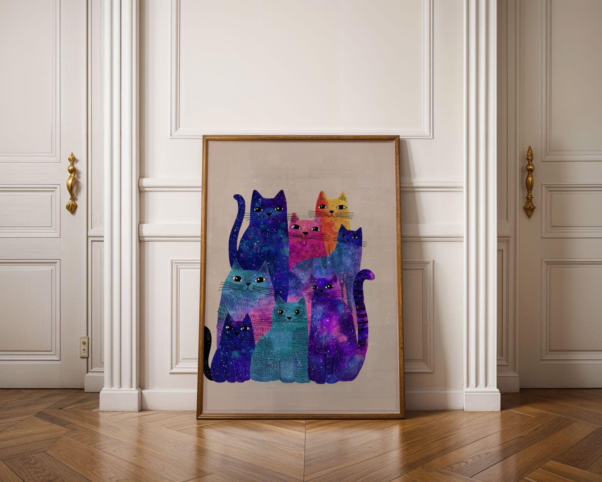 Abstract Galaxy Cats Art Print, Whimsical Animal Poster (Digital Download) - view 7