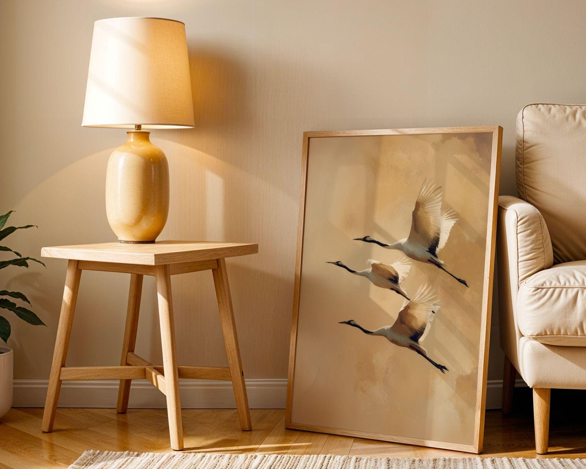 Flying Cranes Wall Art, Japandi Wall Art, Crane Bird Wall Art, Modern Nature Decor, Wabi Sabi Art, Wildlife Bird Wall Art, Zen Nature Decor - view 8