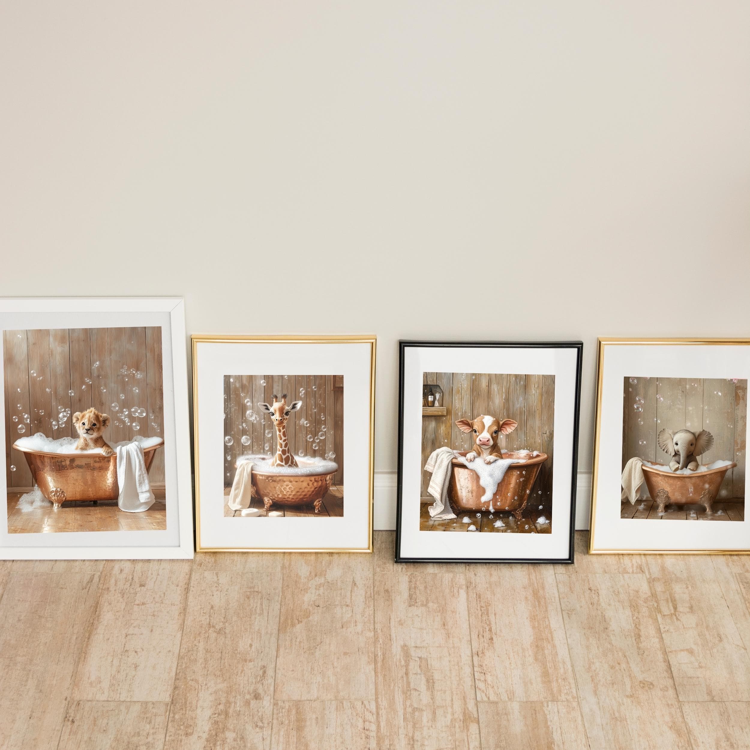 Animal in Bathtub Print, Funny Bathroom Wall Decor, Nursery Animal Prints, Animal Gallery Set, Set of 6, Bathroom Art Print, Safari Bathtub - view 2