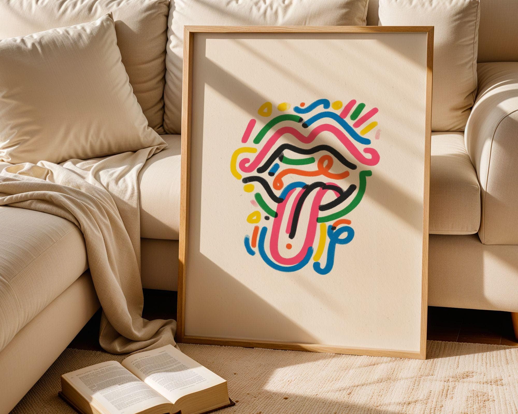 Pop Art Lips and Tongue Wall Art, Modern Minimal Pop Art, Neon Line Art Lips Poster, Funky Lips Art, Abstract Tongue Art, Modern Pop Art - view 5