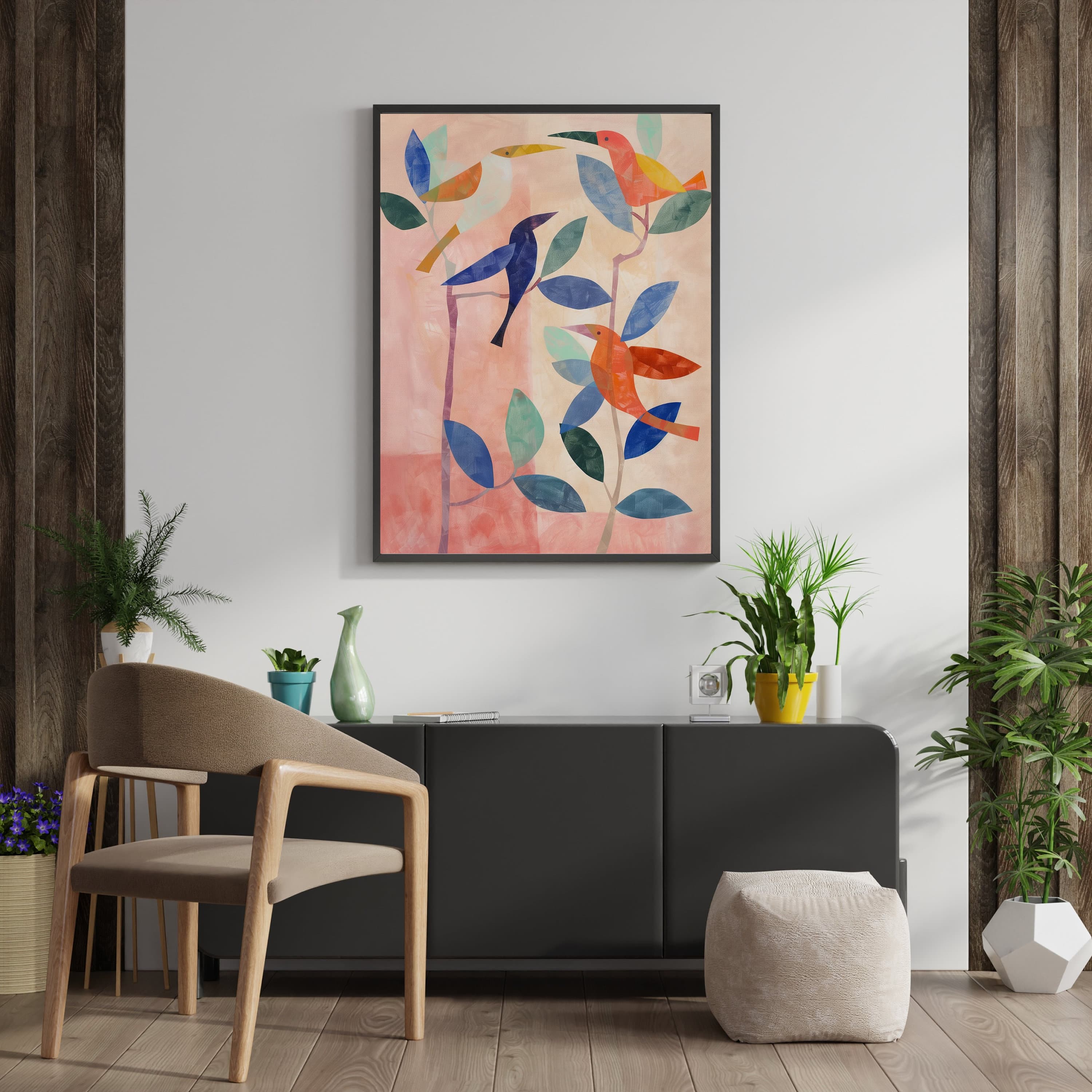 Toucan Printable Wall Art, Oil Painting, Colorful Birds on Twig, Bird Gouache Watercolor Art Print Nursery, Simple and Stylish Wall Art - view 2