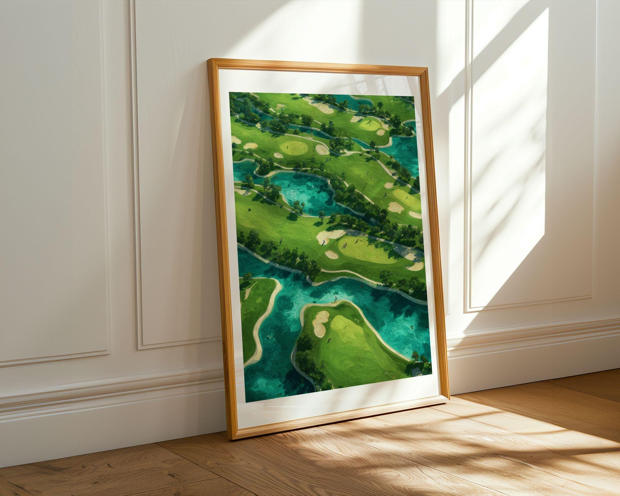 Tropical Golf Course Wall Art – Abstract Aerial Landscape Painting, Golf Lovers Wall Art, Modern Golf Art, Aerial Green Landscape Painting - view 3
