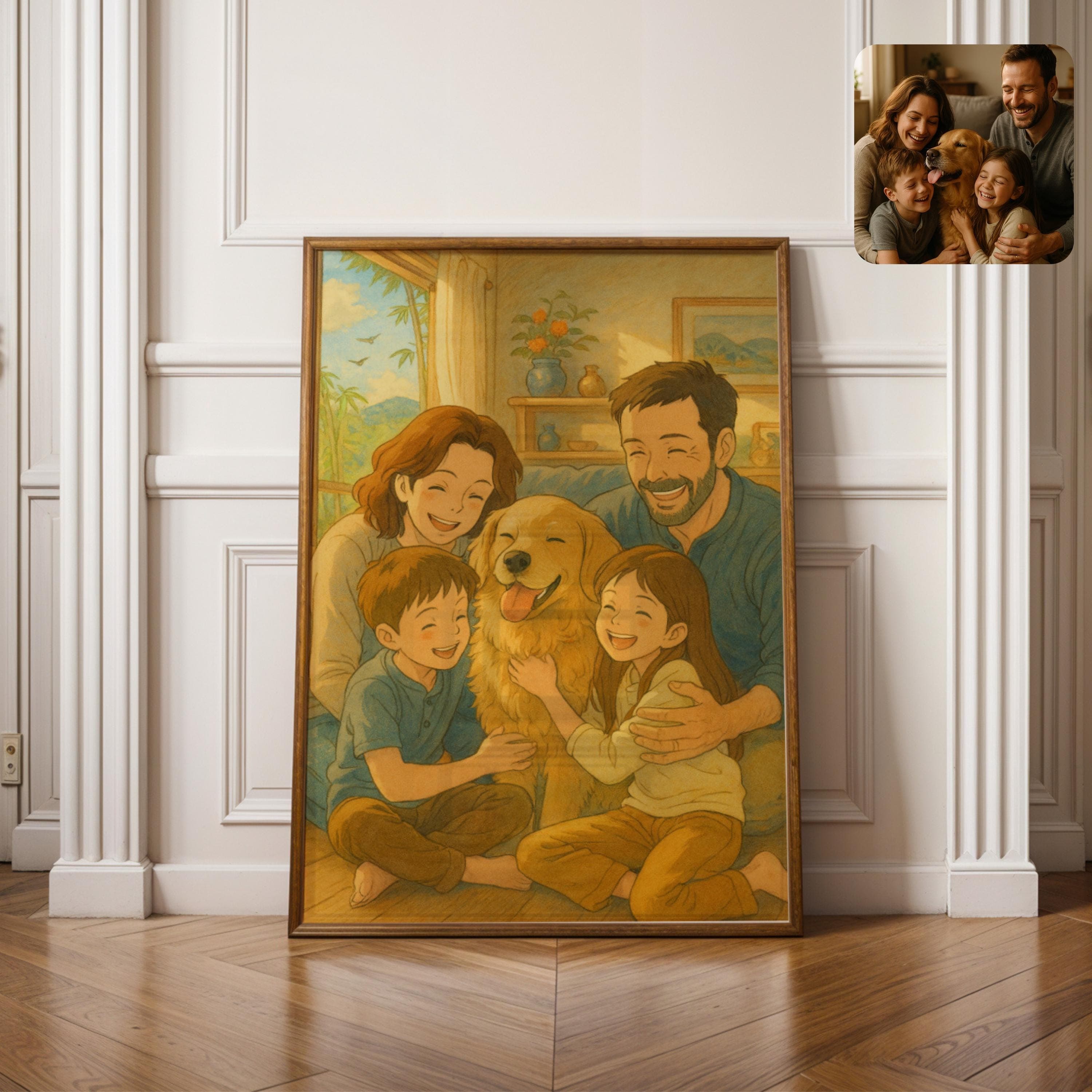 Custom Couple Anime Portrait, Hand Drawn Anime Portrait, Custom Cartoon Style Art, Personalized Couple with Dog in Cartoon Style for Lovers - view 4