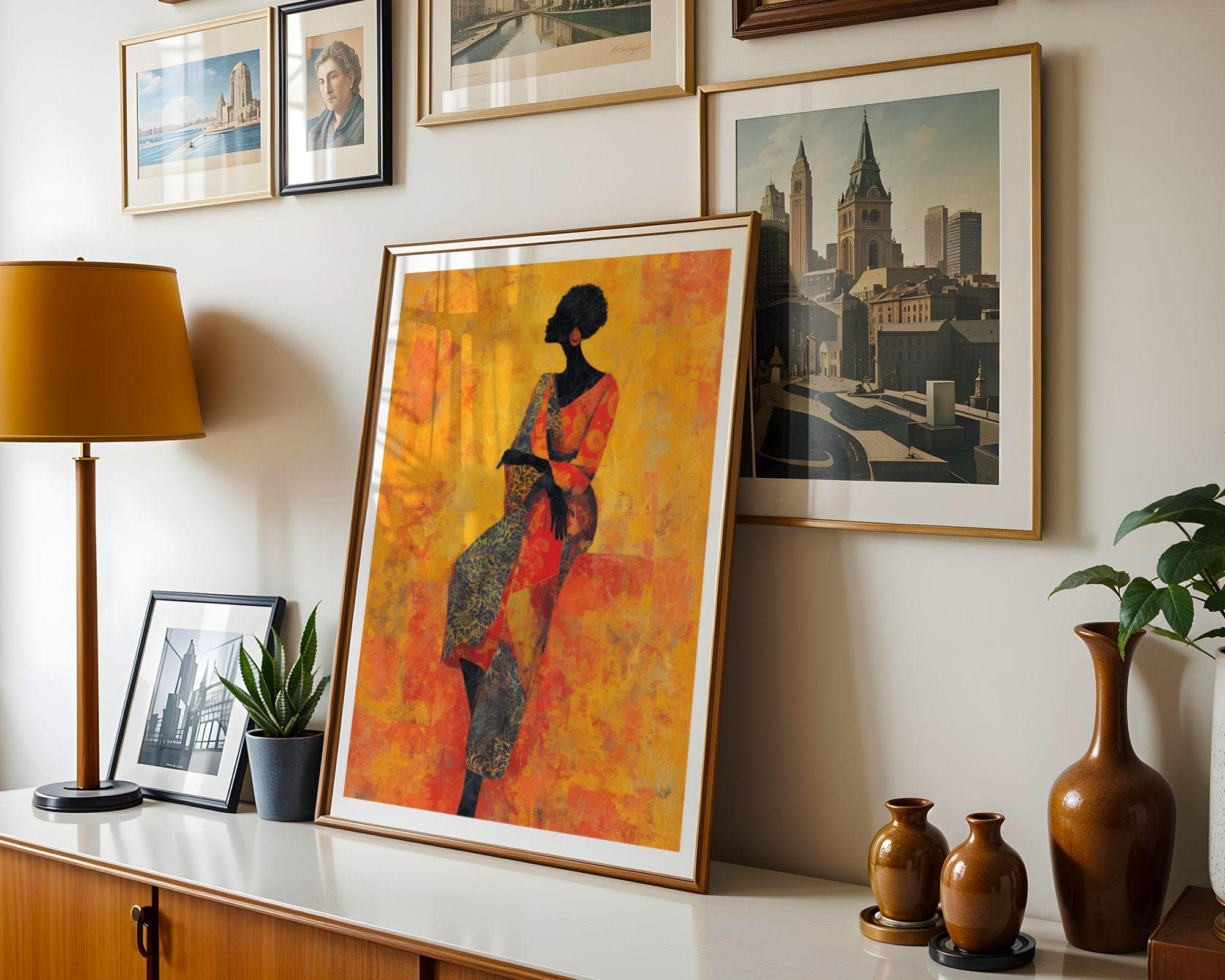 Afrocentric Wall Decor, Modern African Woman Art, Abstract African Portrait, Yellow Orange Wall Art, Mustard Yellow Wall Art, Black Woman - view 5