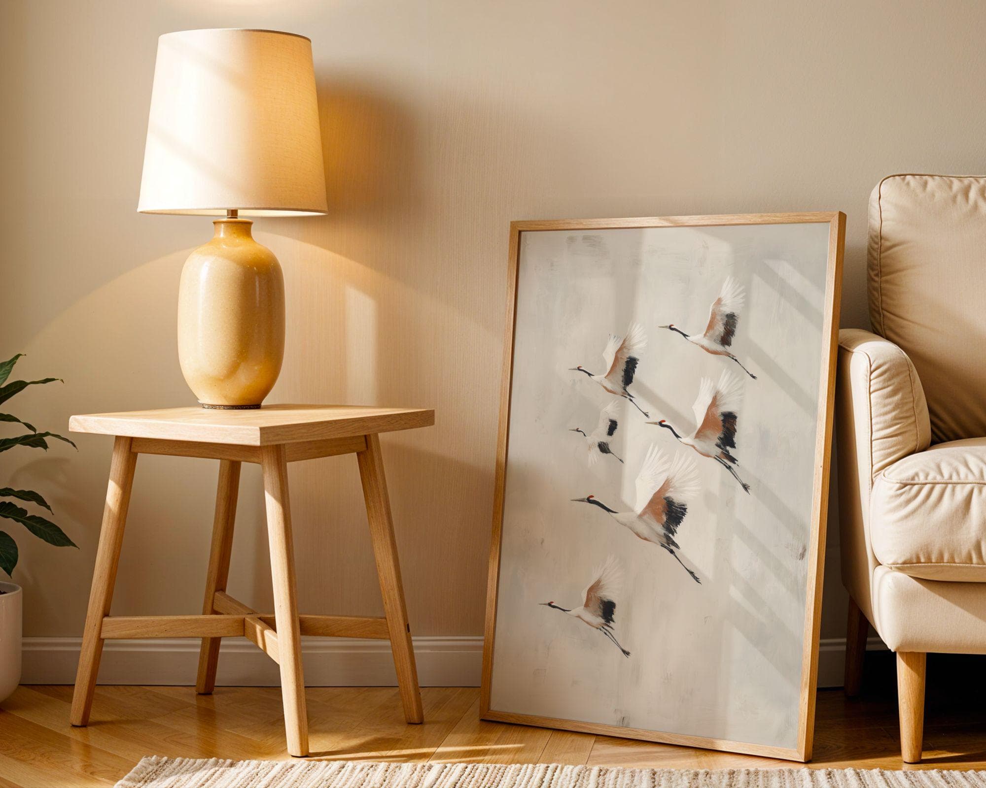 Japandi Crane Wall Art | Flock in Flight, Japandi Wall Decor, Scandinavian Wall Art, Calming Nature Art | Birds in Motion, Digital Download - view 8