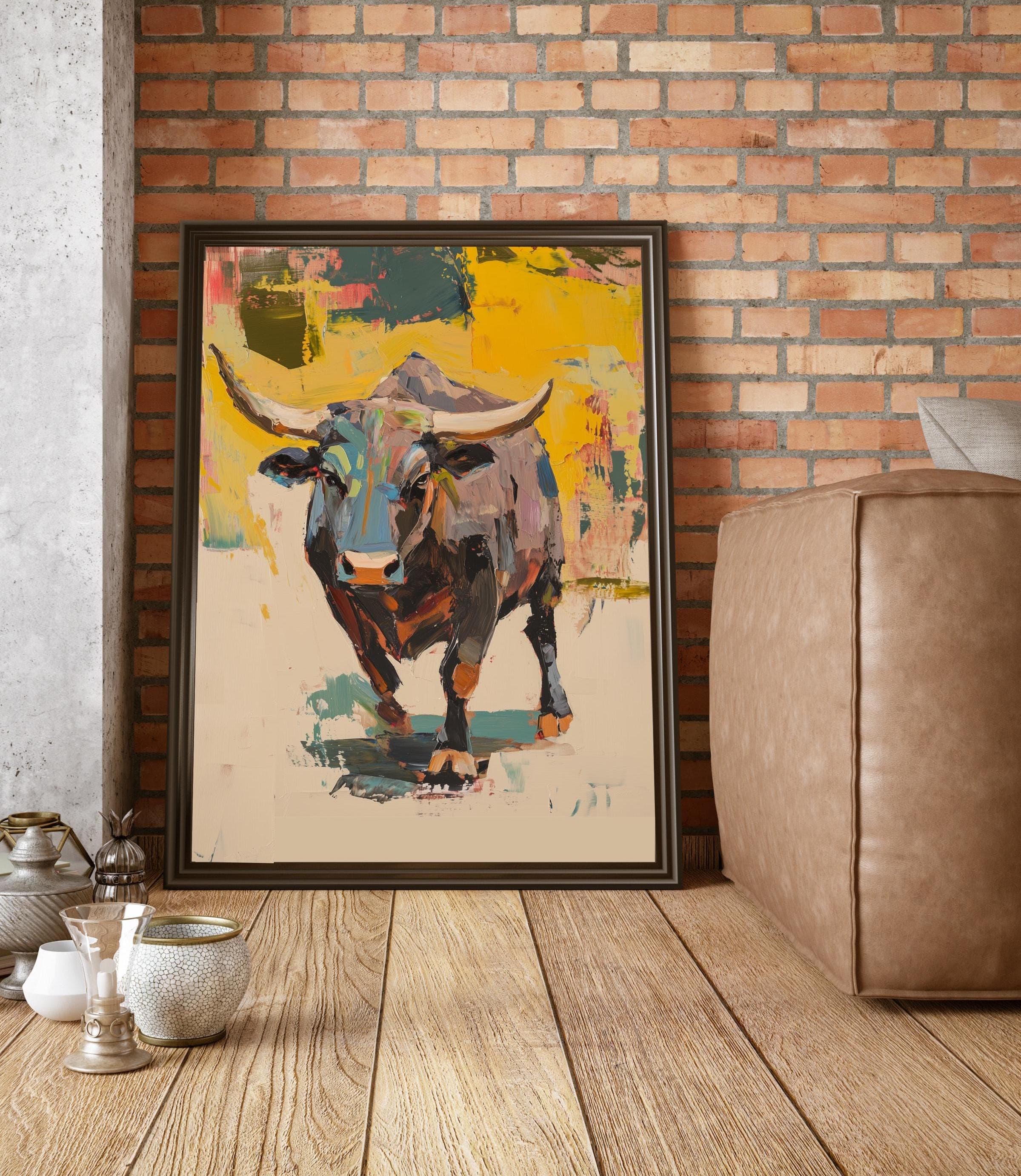 Abstract Bull Oil Painting, Bull Digital Wall Art, Abstract Bull Portrait, Bold Bull Wall Art, Majestic Bull Art, Abstract Bull Painting - view 4