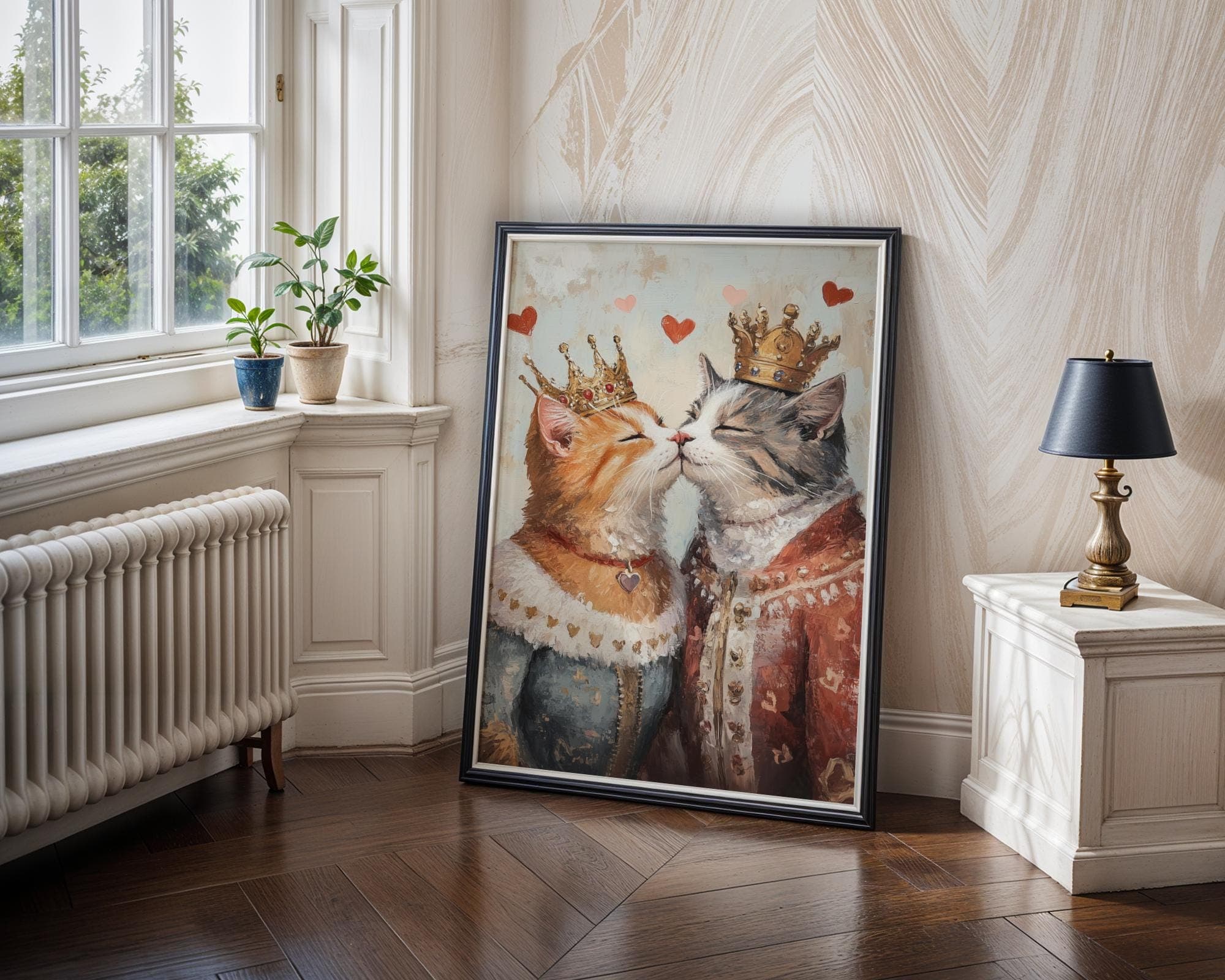 Royal Cat Couple Wall Art, Cat Couple Painting, Quirky Cat Poster, Regal Cats Painting, Whimsical Couple Decor, Fantasy Art, Cat Print - view 6