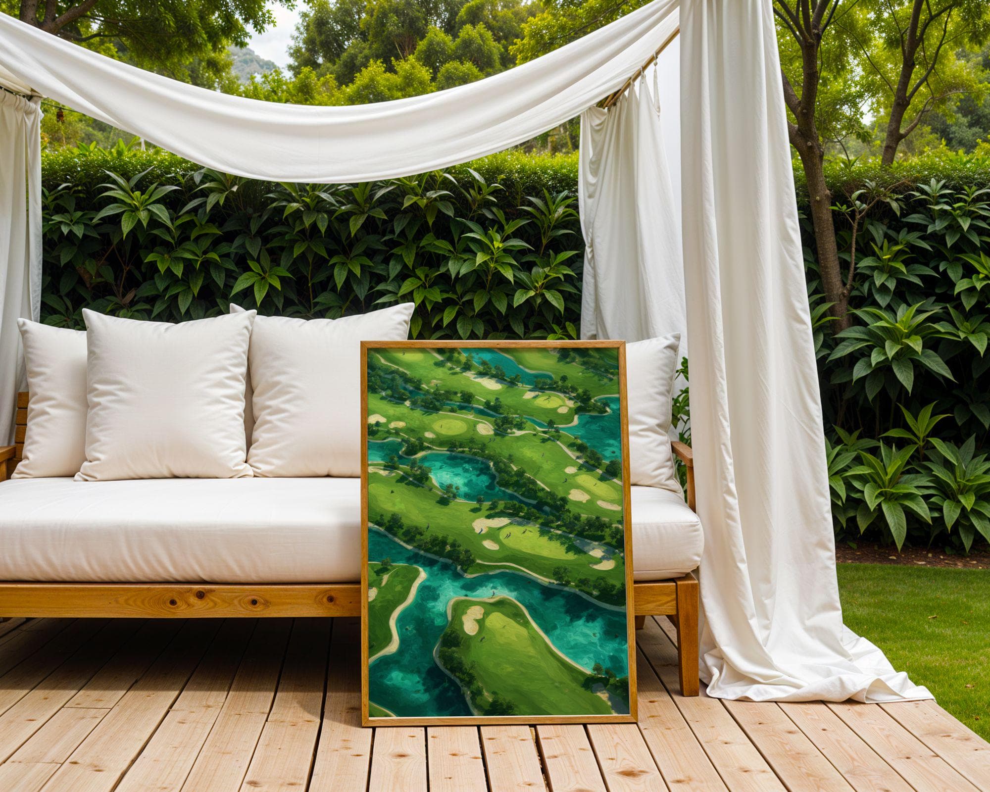 Tropical Golf Course Wall Art – Abstract Aerial Landscape Painting, Golf Lovers Wall Art, Modern Golf Art, Aerial Green Landscape Painting - view 6