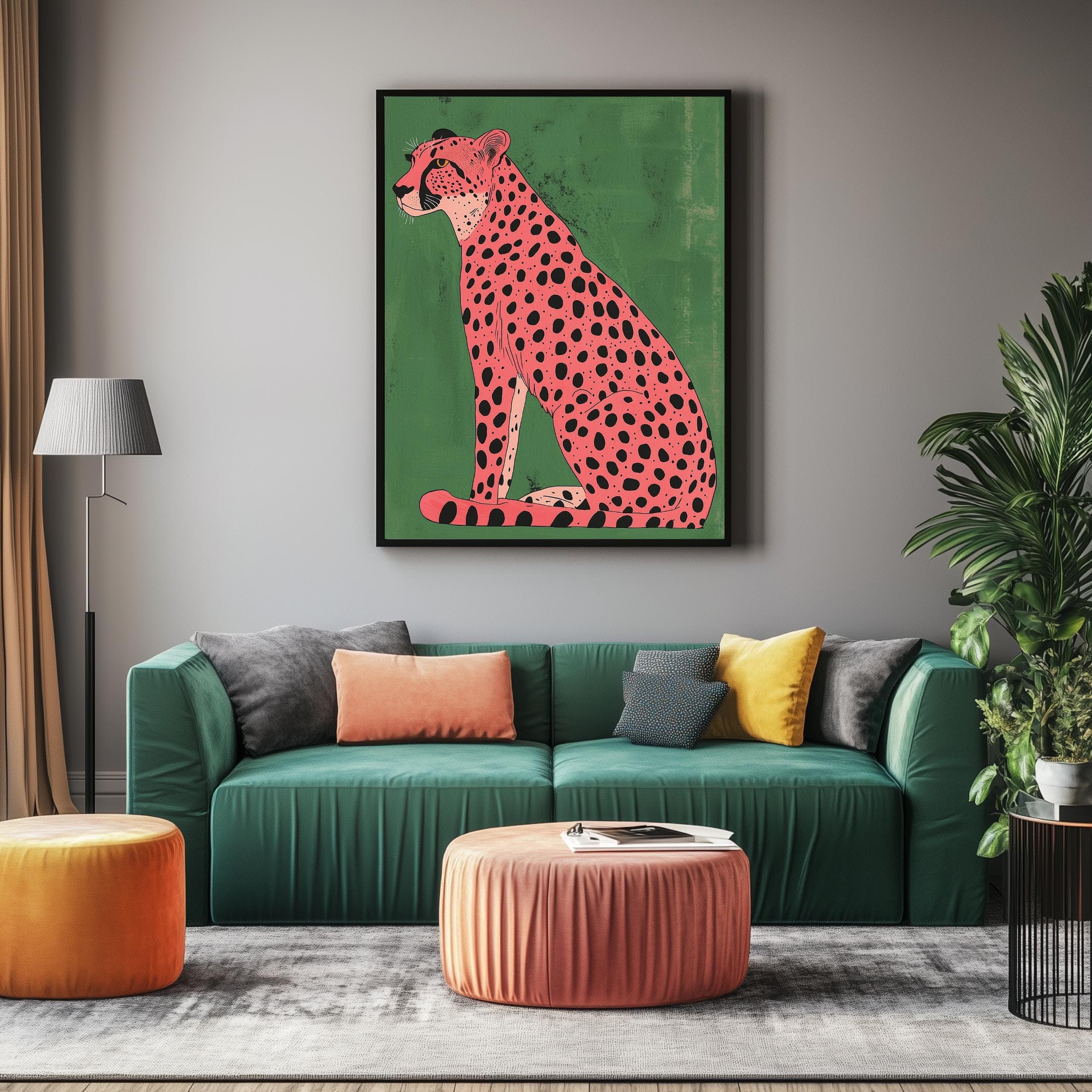 Pink Cheetah Wall Art, Eclectic Animal Wall Decor, Eclectic Animal Wall Art, Eclectic Pink Cheetah Print, Colorful Cheetah Wall Art - view 2
