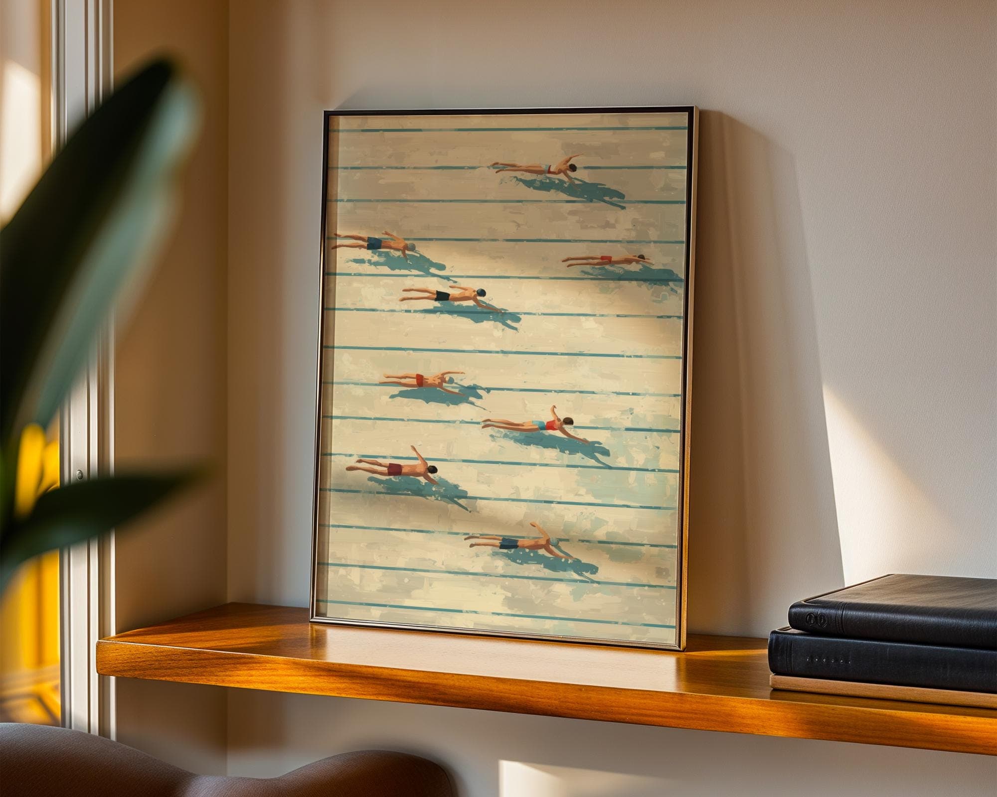 Swimming Pool Aerial Art ā Minimalist Summer Swimmers Illustration Print, Retro Pool Swimmers Print, Digital Download, Aerial Swim Wall Art - view 5