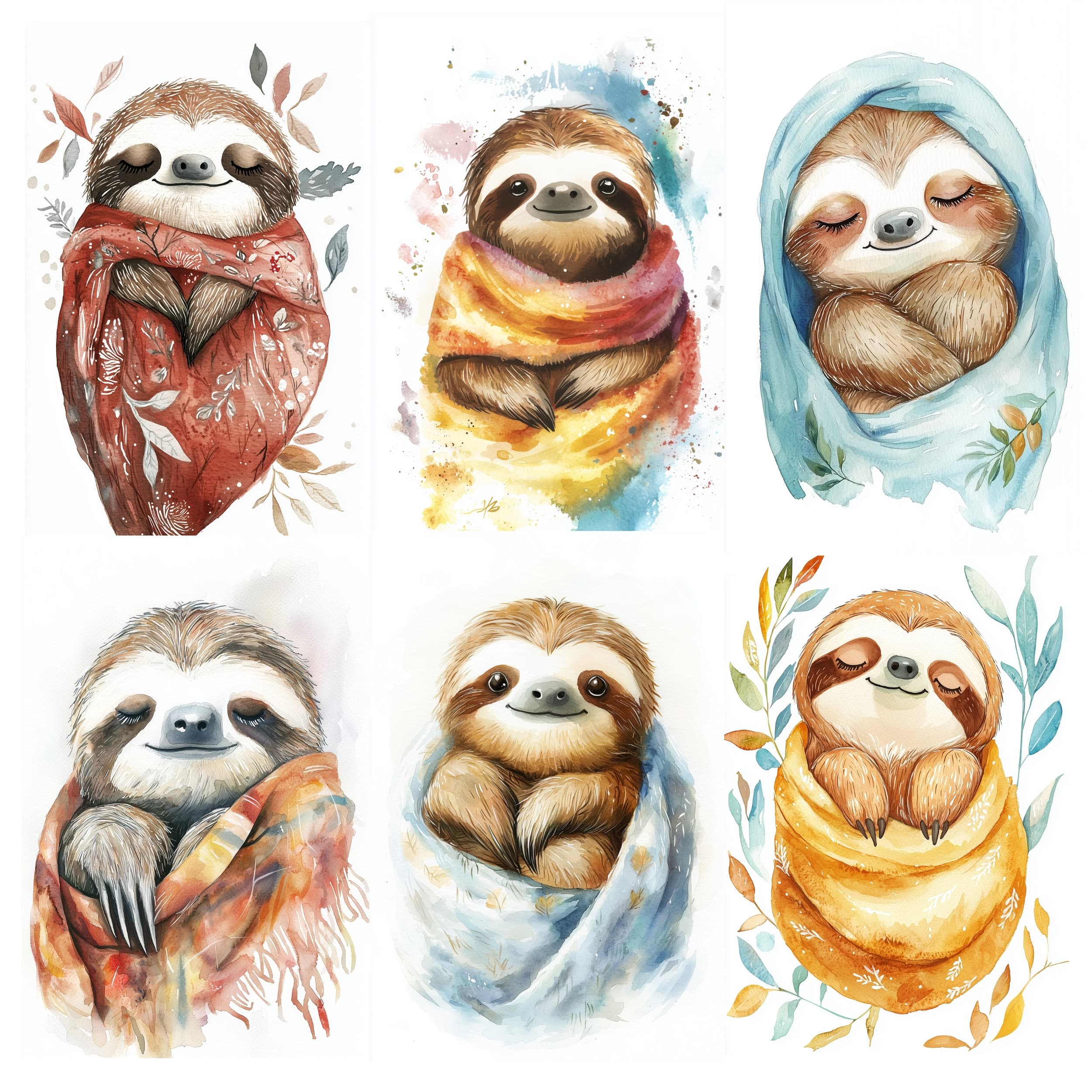 18 SLOTH Relaxing Clipart, Colorful Sloth Clipart, Cute Sloth PNG, Baby Sloth Clipart, Watercolor Sloth Nursery, Baby Shower Clipart, Sloth - view 2
