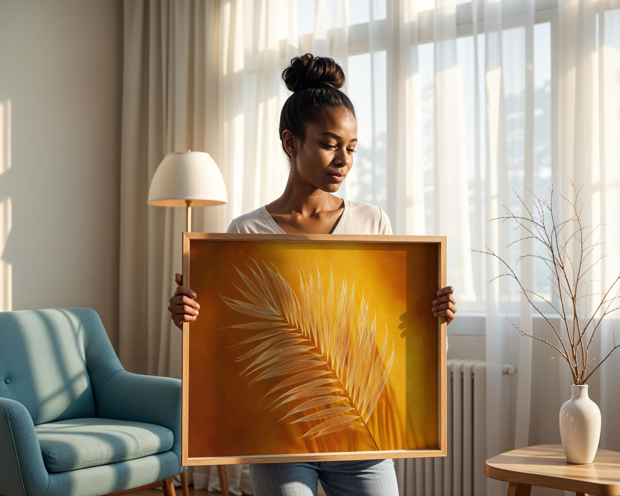 Golden Palm Leaf Wall Art, Warm Yellow Botanical Poster – Digital Palm Leaf Art, Boho Tropical Wall Art – Golden Botanical Print, Gold Leaf - view 3