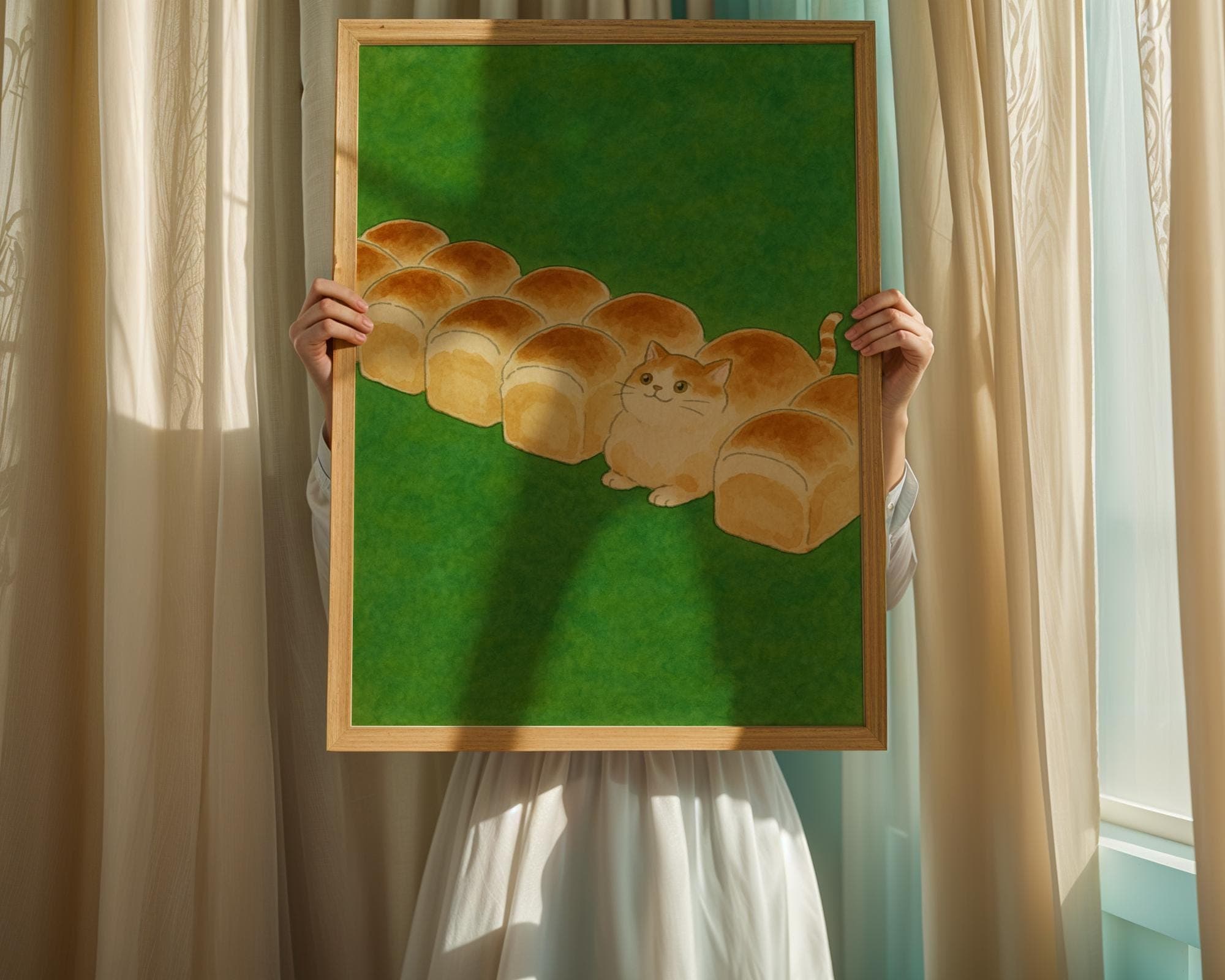Funny Cat Loaf Print, Watercolor Cat Bread Poster (Digital Download) - view 3