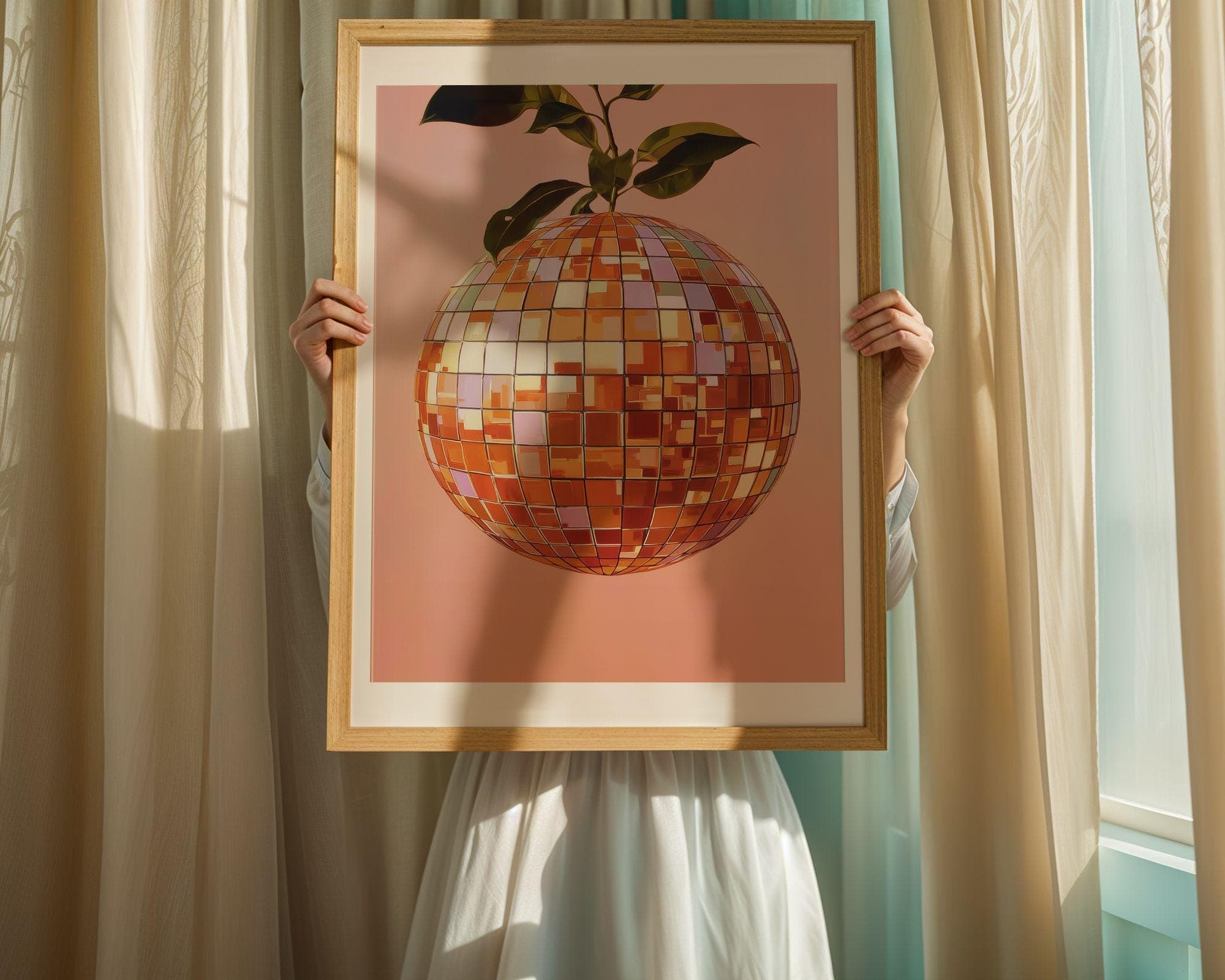 Orange Disco Ball Wall Art – Funky Fruit Pop Art Poster, Disco Orange Wall Art – Retro Fruit Pop Art Print, Orange Aesthetic Wall Print - view 6