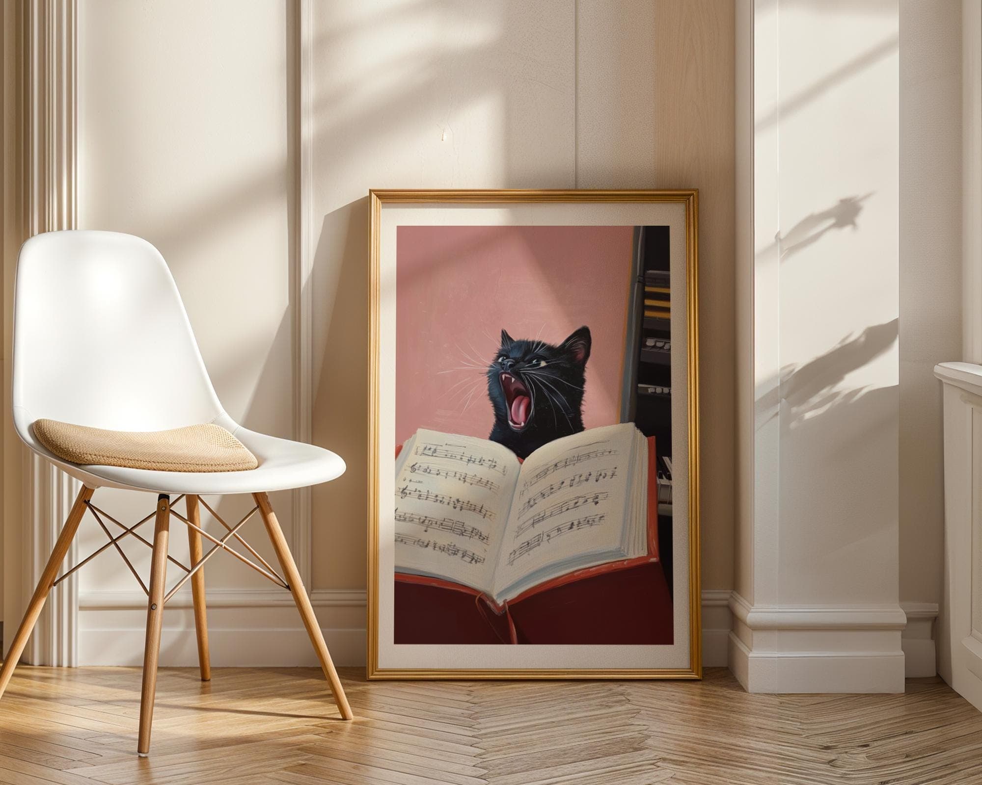 Singing Black Cat Art, Funny Music Wall Decor, Cat Lover Gift, Music Wall Art, Music Lover Poster, Digital Download, Quirky Home Decor - view 4