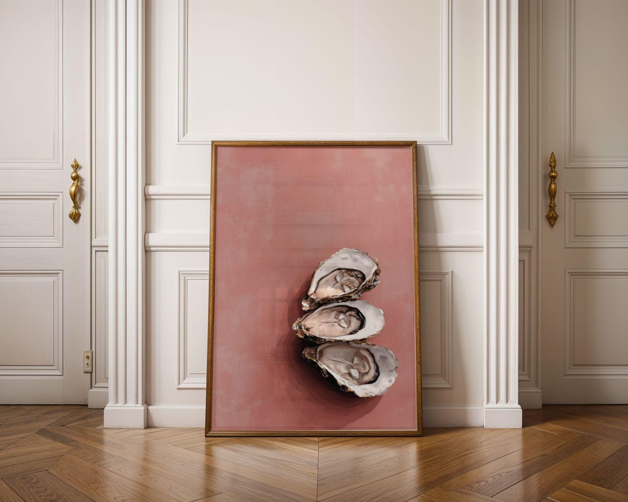 Oyster Wall Art Print, Pink Coastal Kitchen Decor, Pink Oyster Painting, Seafood Wall Art, Beach House Dining Room Decor, Oyster Still Life - view 4