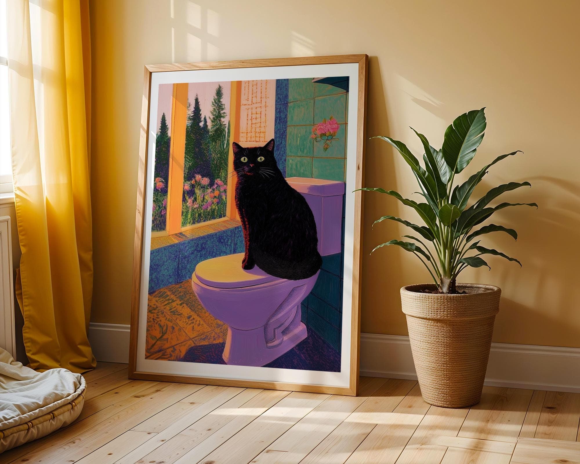 Funny Black Cat Bathroom Wall Art, Quirky Bathroom Decor, Quirky Cat Lover Gift, Black Cat Bathroom Print, Whimsical Cat Decor, Animal Print - view 3