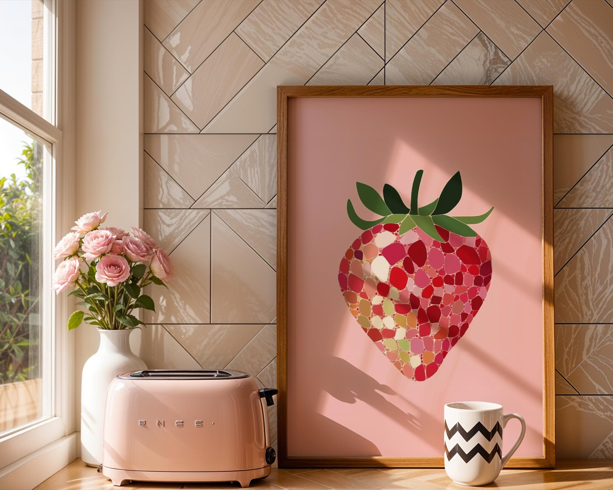 Pink Disco Strawberries Art Print | Wall Art Poster | Pink Kitchen Decor, Preppy | Trendy | Kitchen Decor | Digital PRINTABLE, UNFRAMED Art - view 5