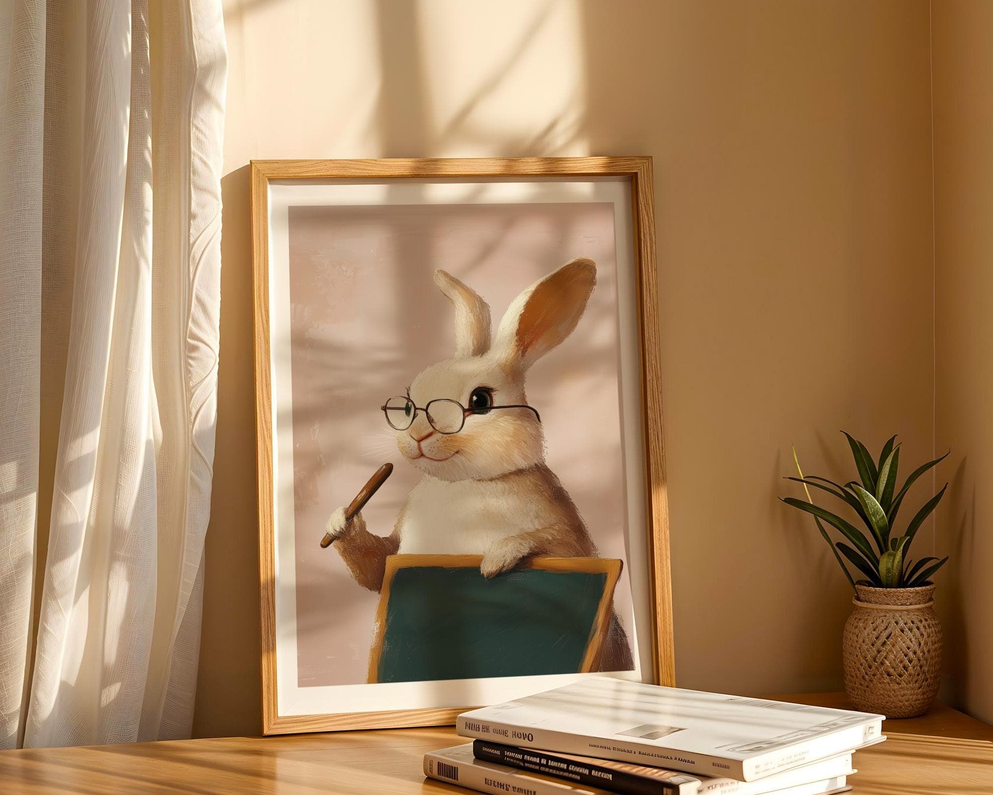 Cute Bunny Wall Art, Bunny Nursery Decor, Bunny Teacher Print, Whimsical Bunny Wall Decor, Retro Bunny Print, Cute Bunny Poster, Digital Art - view 6