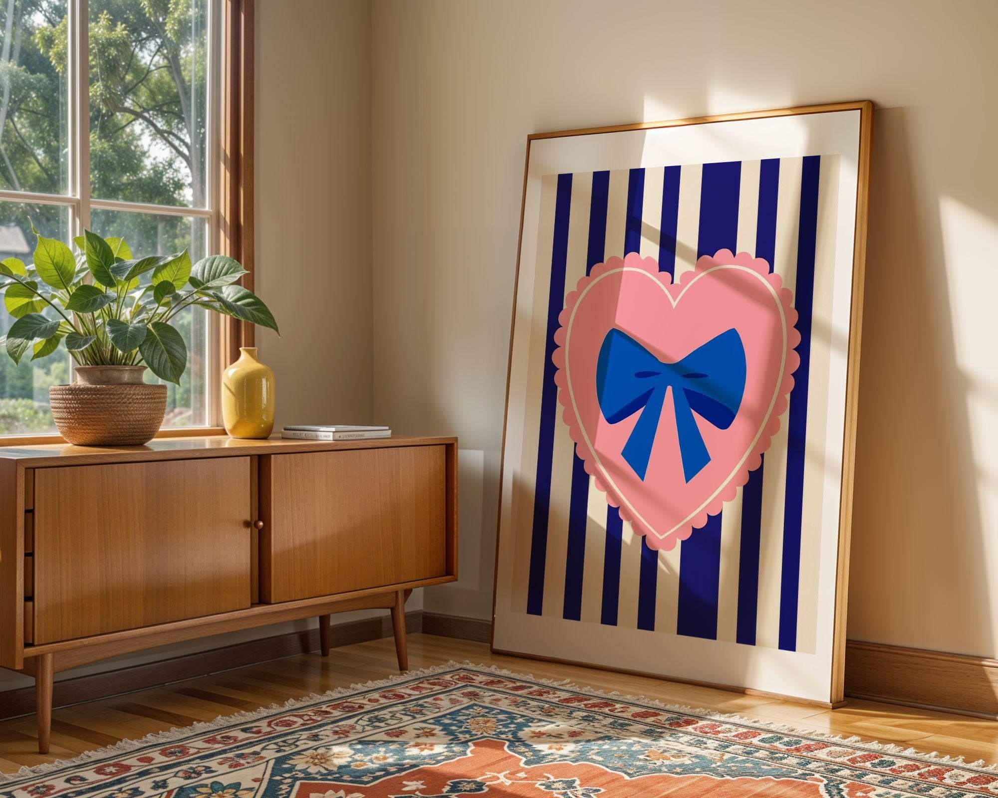 Preppy Bow Wall Art, Coquette Room Decor, Girly Aesthetic Poster, Feminine Retro Art, Pastel Pink Heart, Cute Retro Art, Cute Preppy Print - view 7
