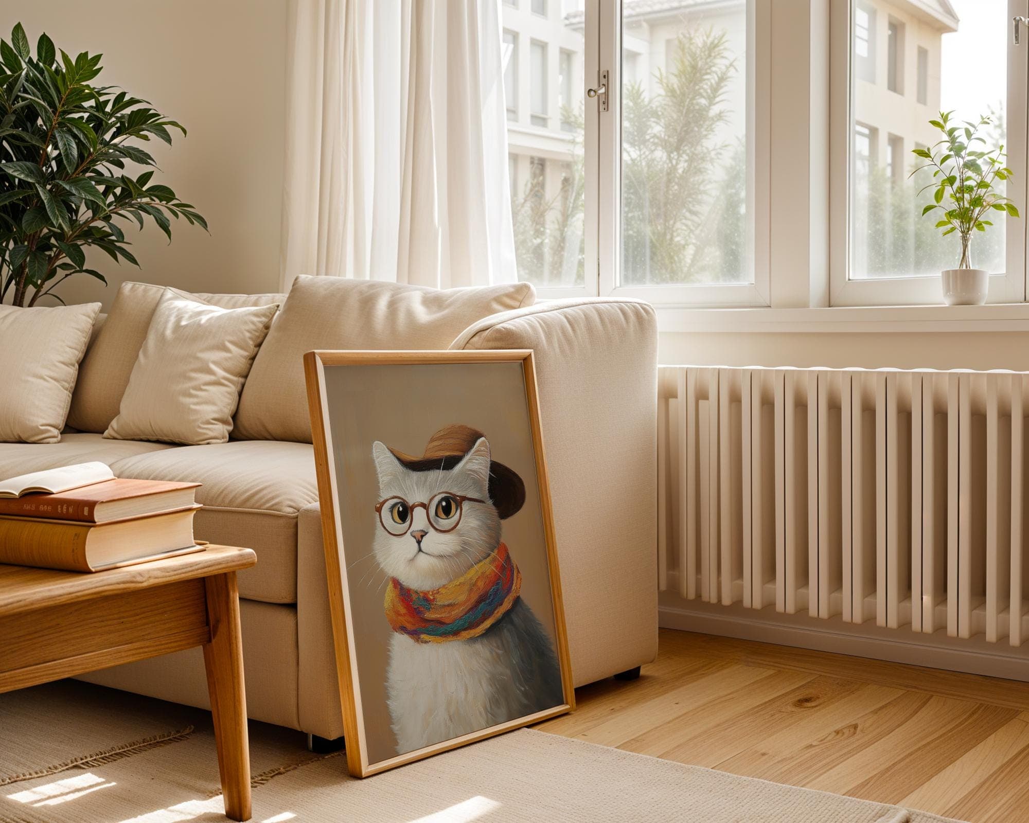 cool hipster cat art print brown | retro print | vintage art | cool cat poster | cat print | trendy decor | digital download | funky art - view 5