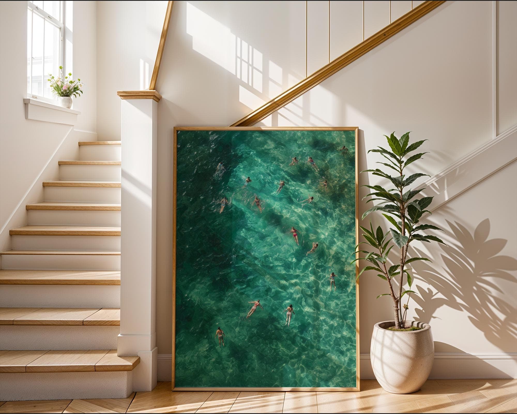 Aerial Swimmers Print, Turquoise Ocean, Coastal Wall Art, Summer Decor, Summer vibes, Summer Wall Art - view 3