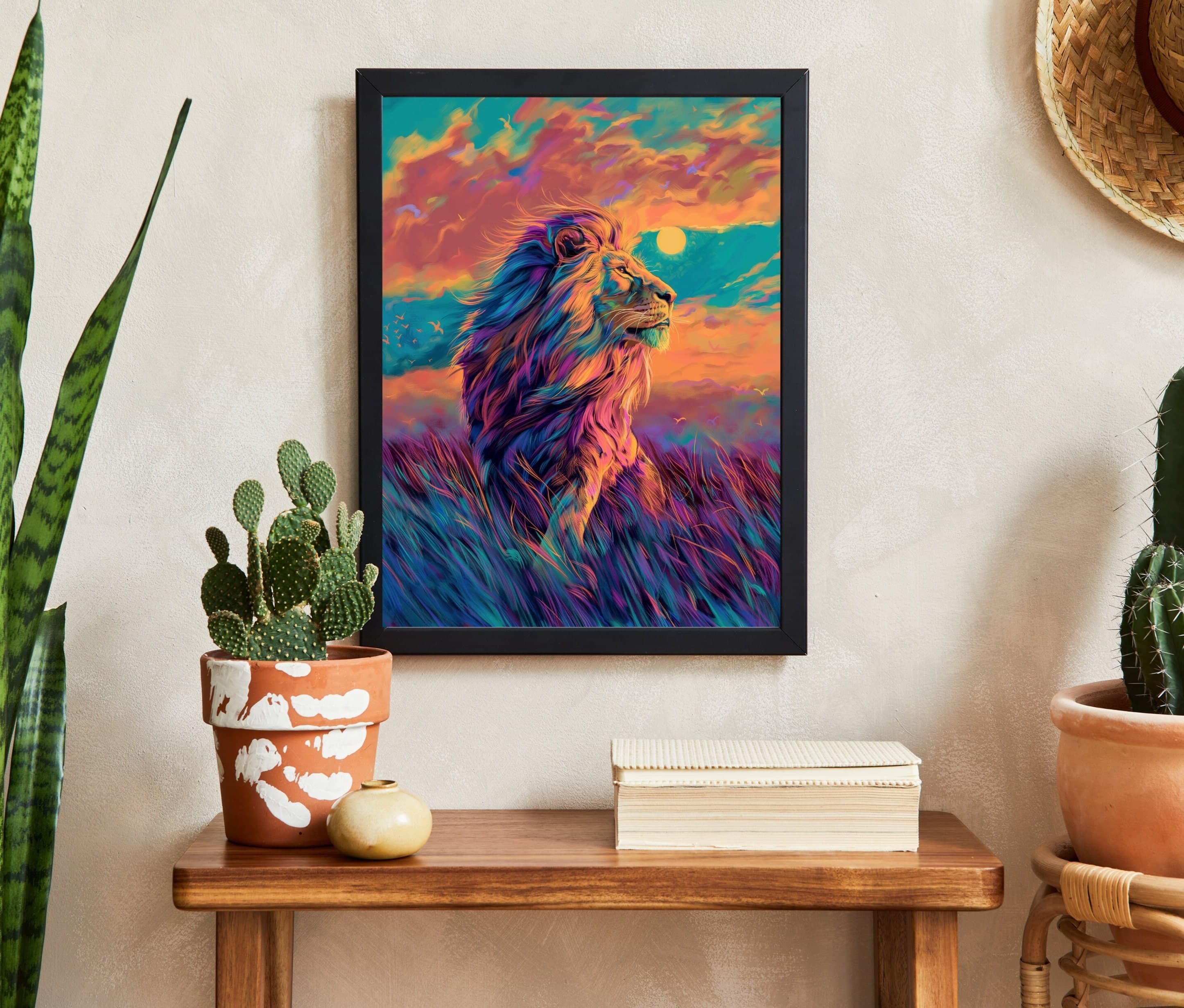 Majestic Lion Sunset Oil Painting Poster, Colorful Animal Poster, Printable Animal Art, Digital Lion Art, Maximalist Lion Poster, Lion Art - view 7
