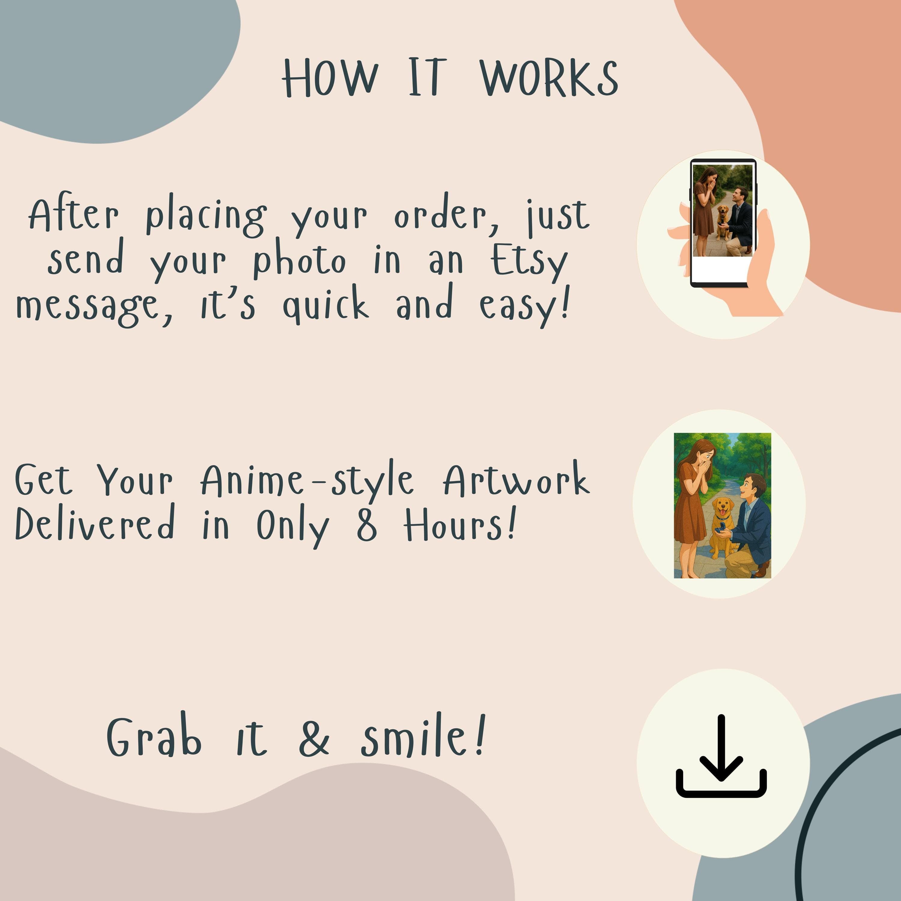 Custom Couple Anime Portrait, Hand Drawn Anime Portrait, Custom Cartoon Style Art, Personalized Couple with Dog in Cartoon Style for Lovers - view 6