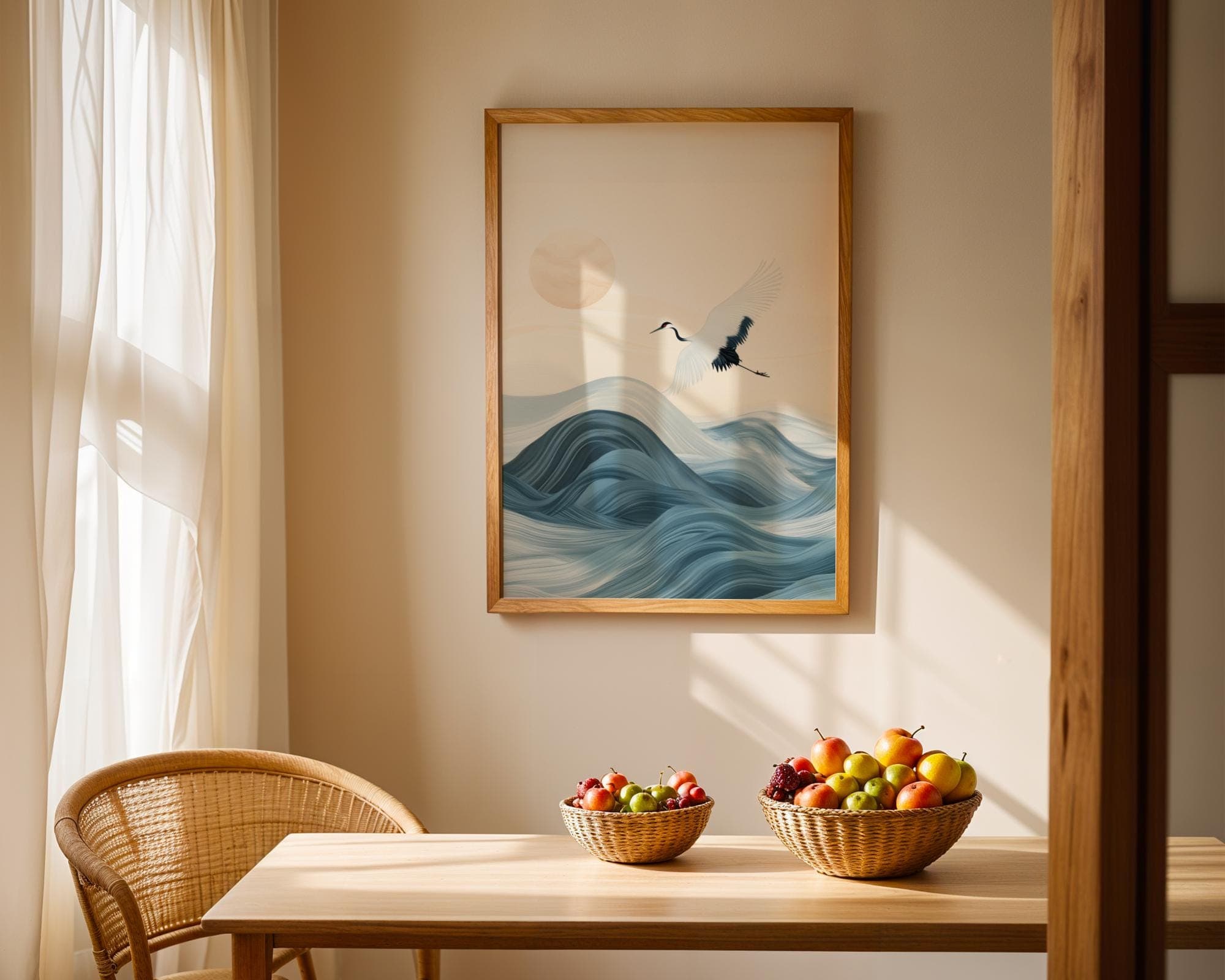 Japanese Crane Wall Art, Japanese Wall Art, Wabi Sabi Wall Art, Blue Waves Japandi Wall Art Print, Printable Wall Art, Zen Wall Hanging - view 5