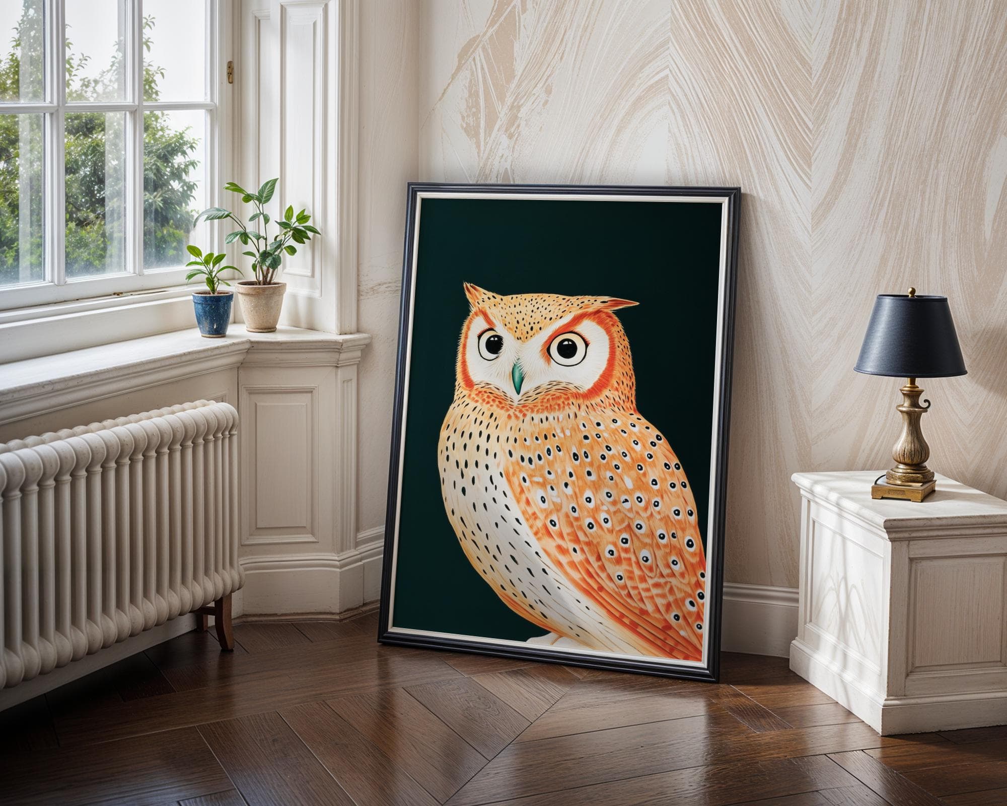 Owl Wall Art Print, Forest Animal Wall Poster, Scandinavian Owl Wall Decor, Orange Owl Art, Scandinavian Wall Poster, Digital Download - view 2