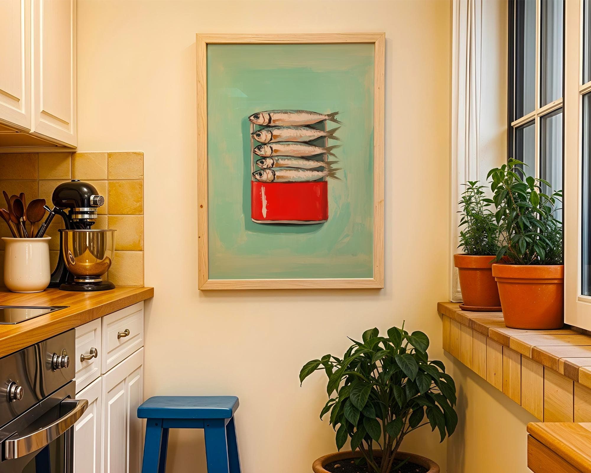Sardines Painting, Sardine Print, Vintage Fish Wall Art, Vintage Sardine Tin Poster, Seafood Kitchen Print, Nautical Wall Art, Printable Art - view 3