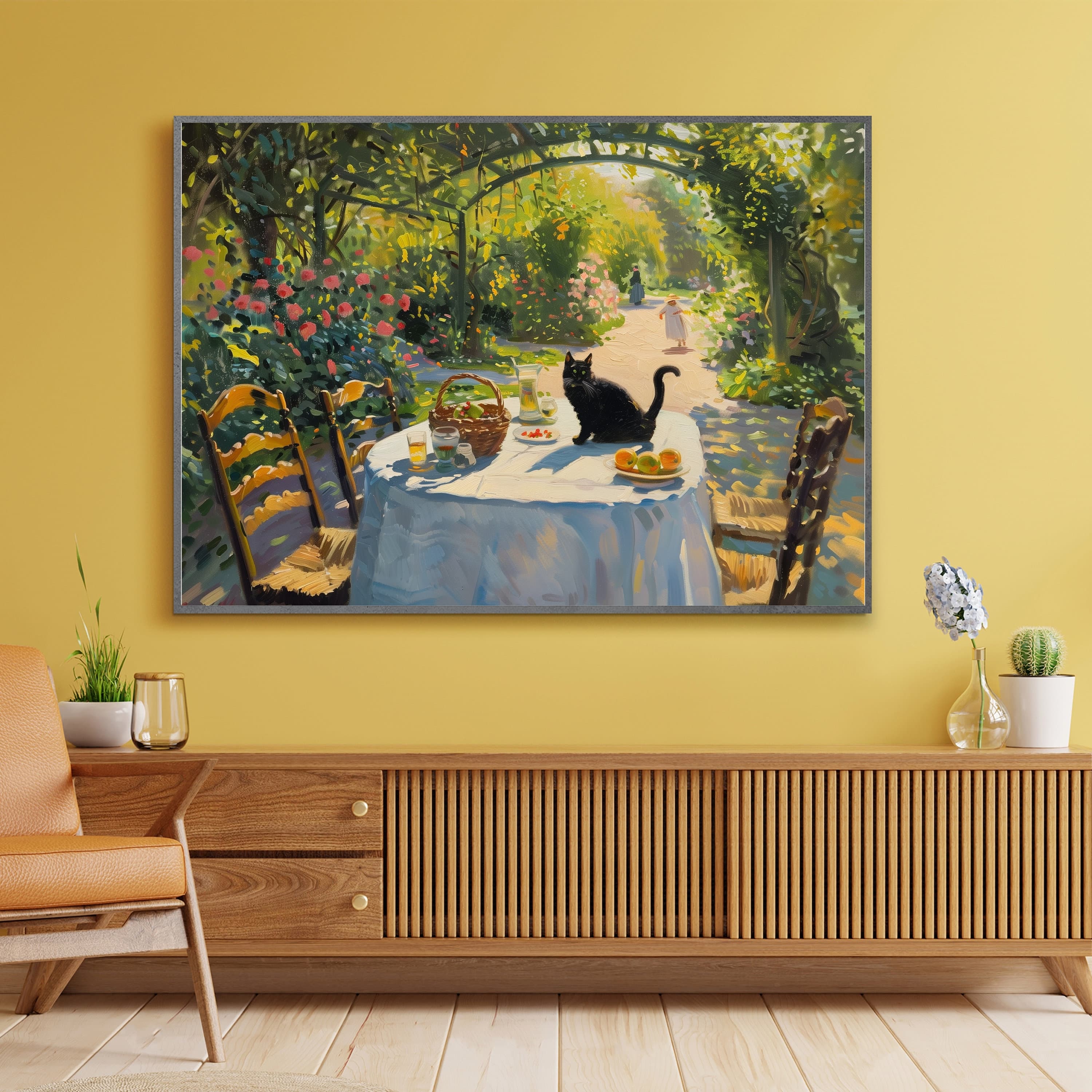 Cat Garden Landscape Art Print, Oil Painting, Monet Black Cat Art, Fresh Fruits Wall Art, Nature Lovers Decor, Monet Painting, Cat Mom Gift - view 3