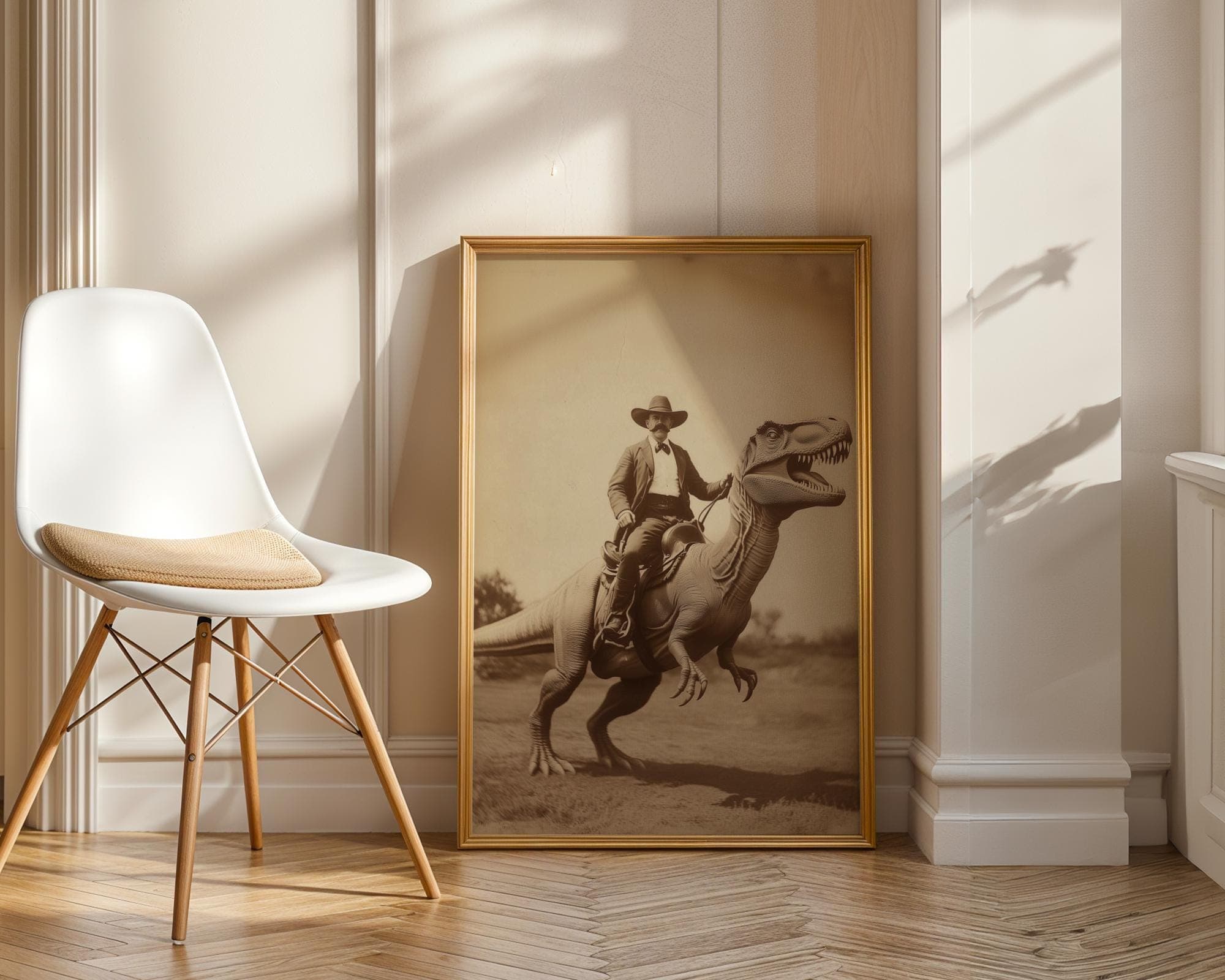 Dinosaur Cowboy, Vintage photography, Art Poster Print, Dark Academia, Gothic Occult Poster, Gothic Home Decor, Retro Western Print, T-rex - view 4