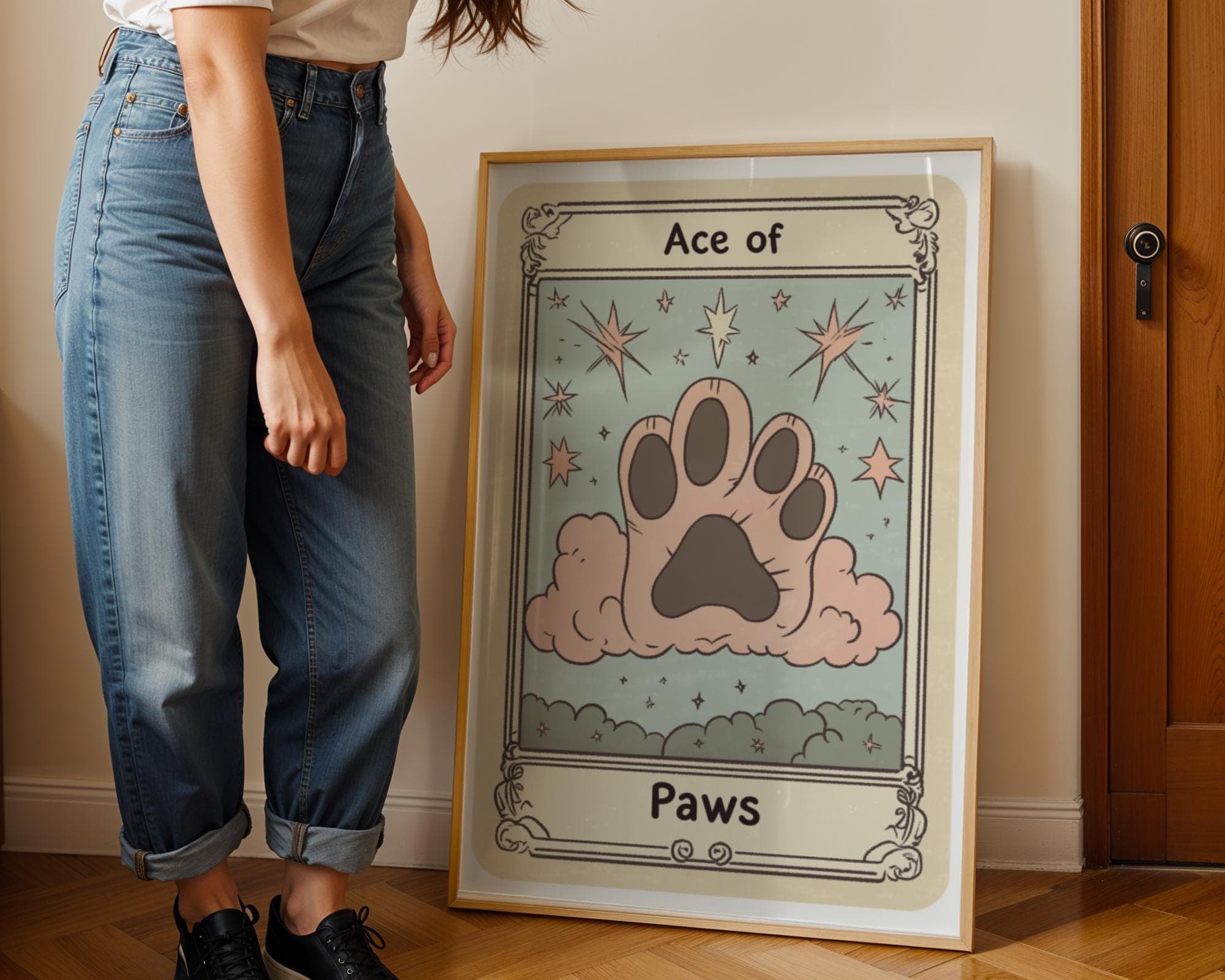 Ace of Paws Tarot Art, Downloadable Ace Art, Celestial Cat Paw Print, Vintage Tarot Cat Art, Ace of Paws Poster, Tarot Aesthetic, Card Print - view 3