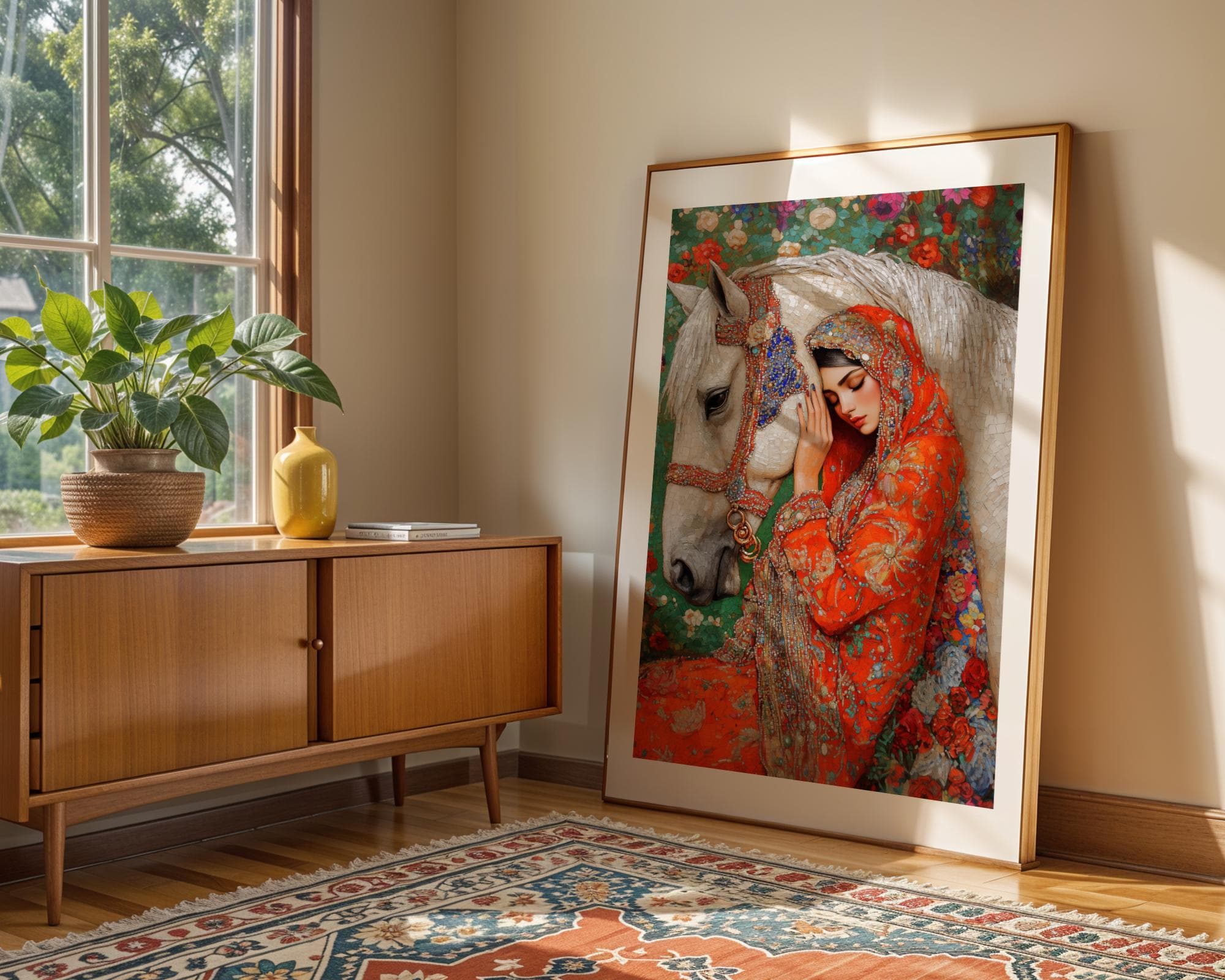 Colorful Mosaic Horse and Woman Art, Mosaic Style Wall Art, Romantic Mosaic Art, Bohemian Wall Decor, Digital Mosaic Print, Mosaic Art - view 3