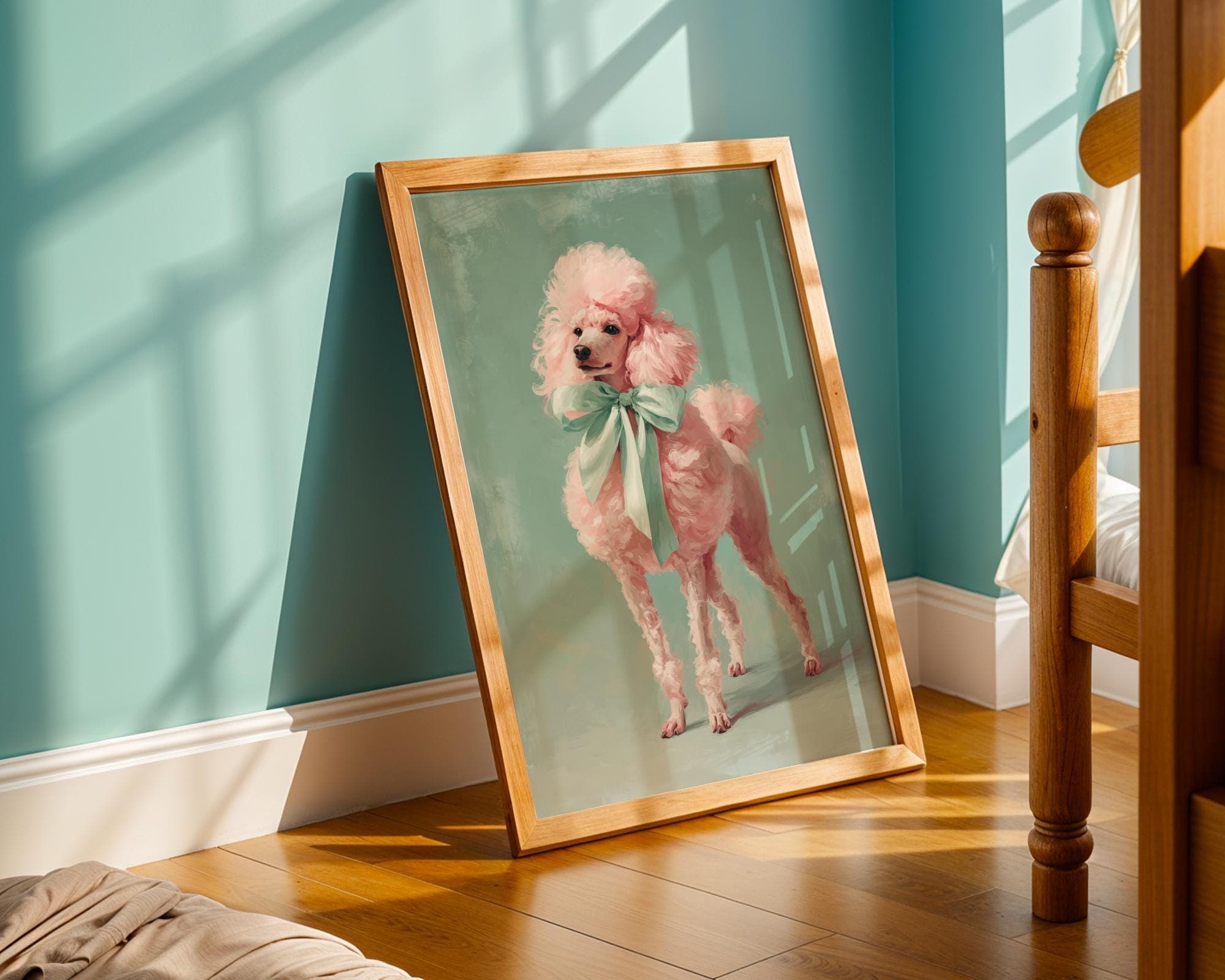 Retro Poodle Art Print, Pastel Pink Dog Wall Art, Glamorous Pink Poodle Wall Print, Colorful Animal Wall Art, Bold Color Palette, Digital - view 5